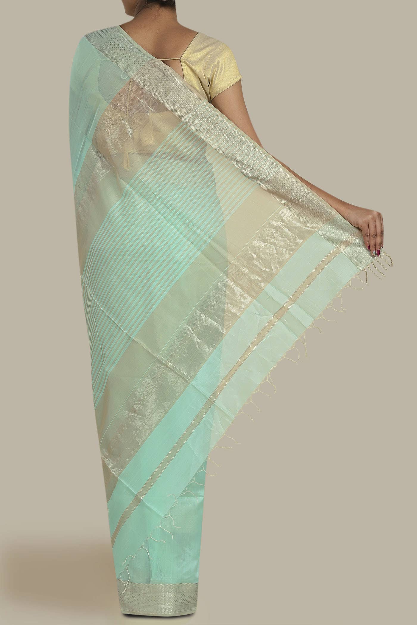 Mint Green Maheshwari Silk Cotton Saree