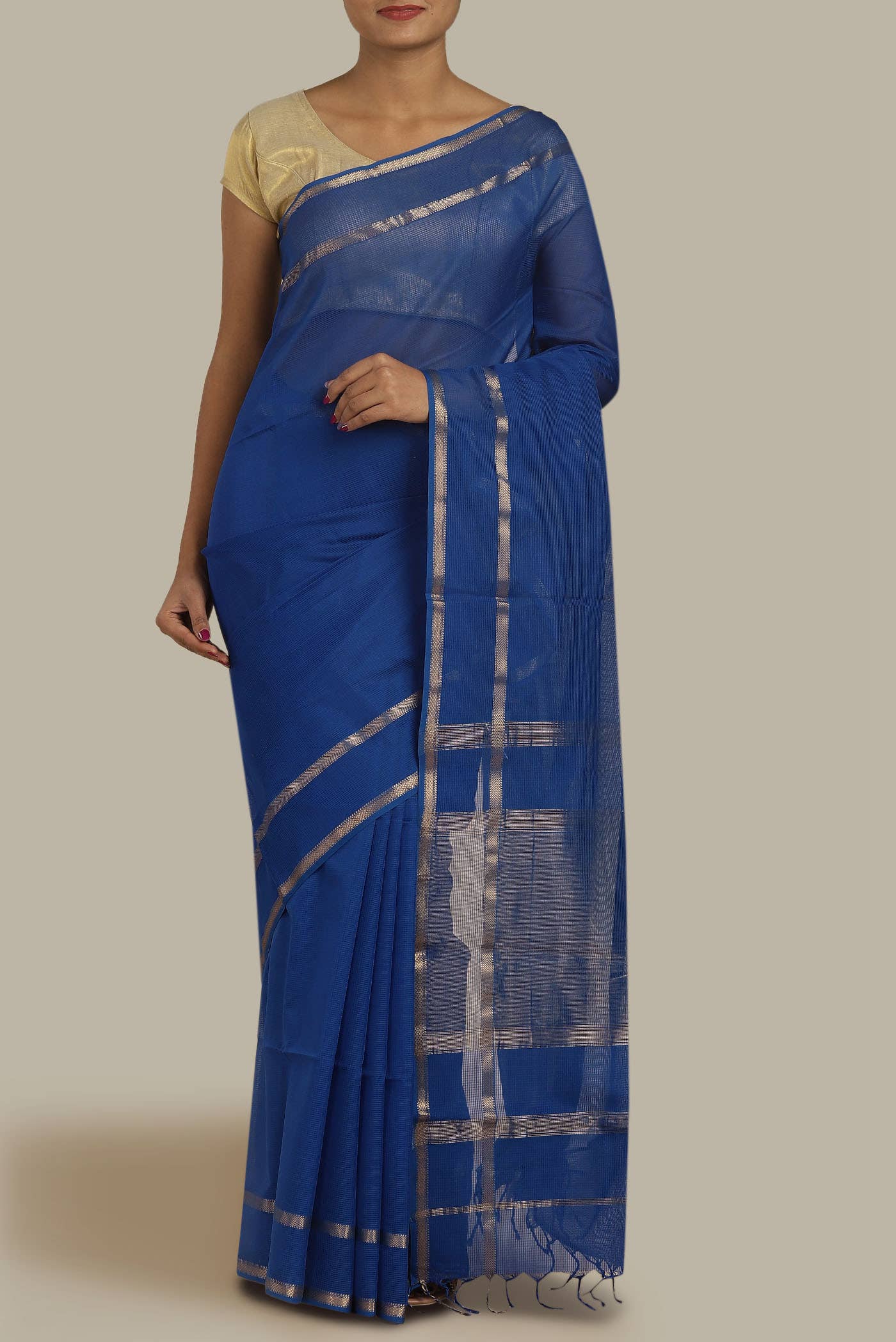 Royal Blue Maheshwari Silk Cotton Saree