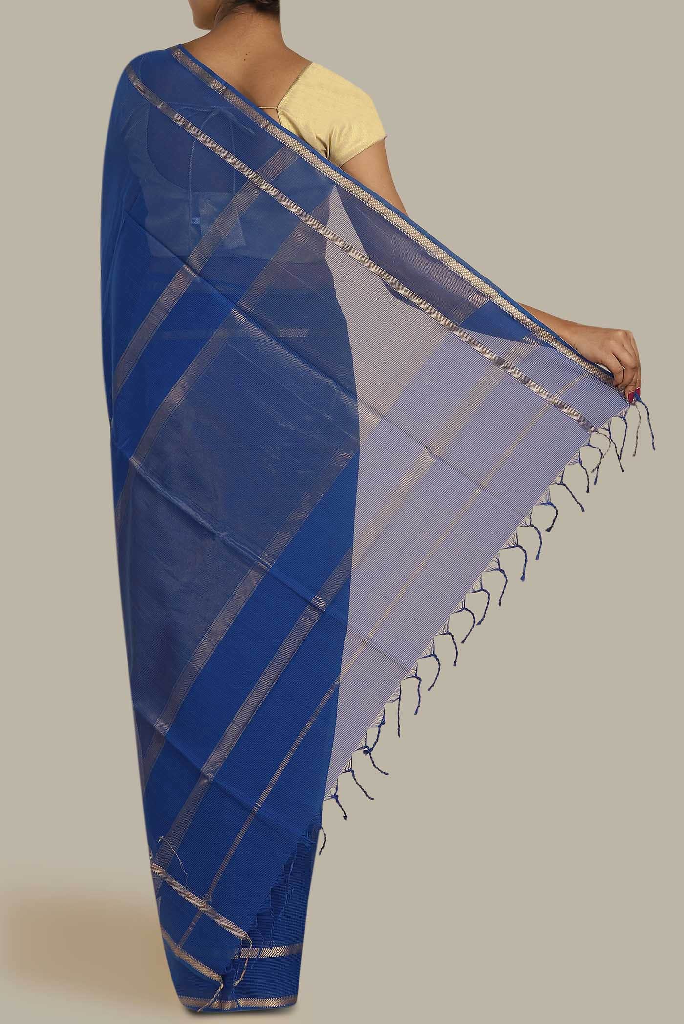 Royal Blue Maheshwari Silk Cotton Saree