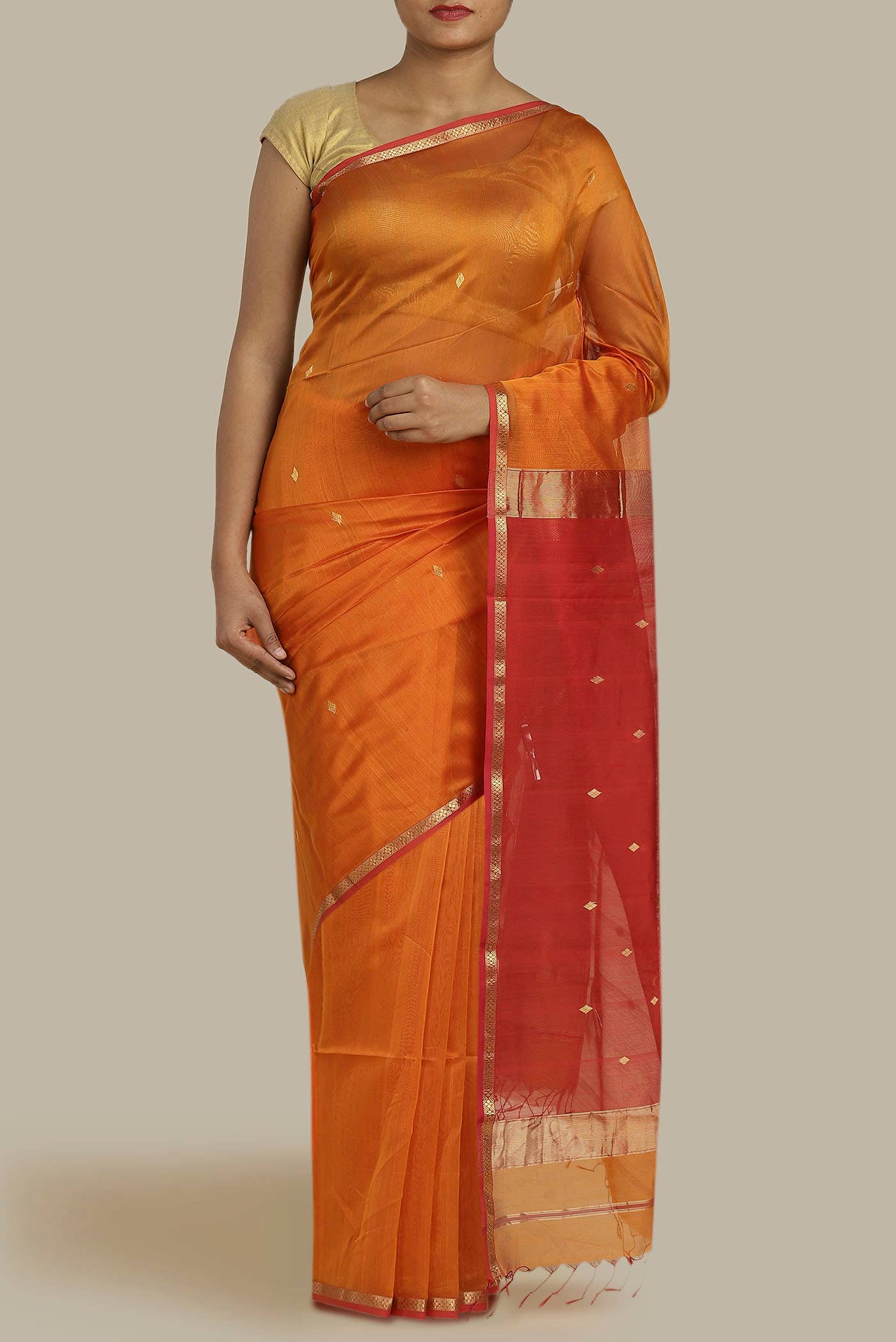 Orange Maheshwari Silk Cotton Saree