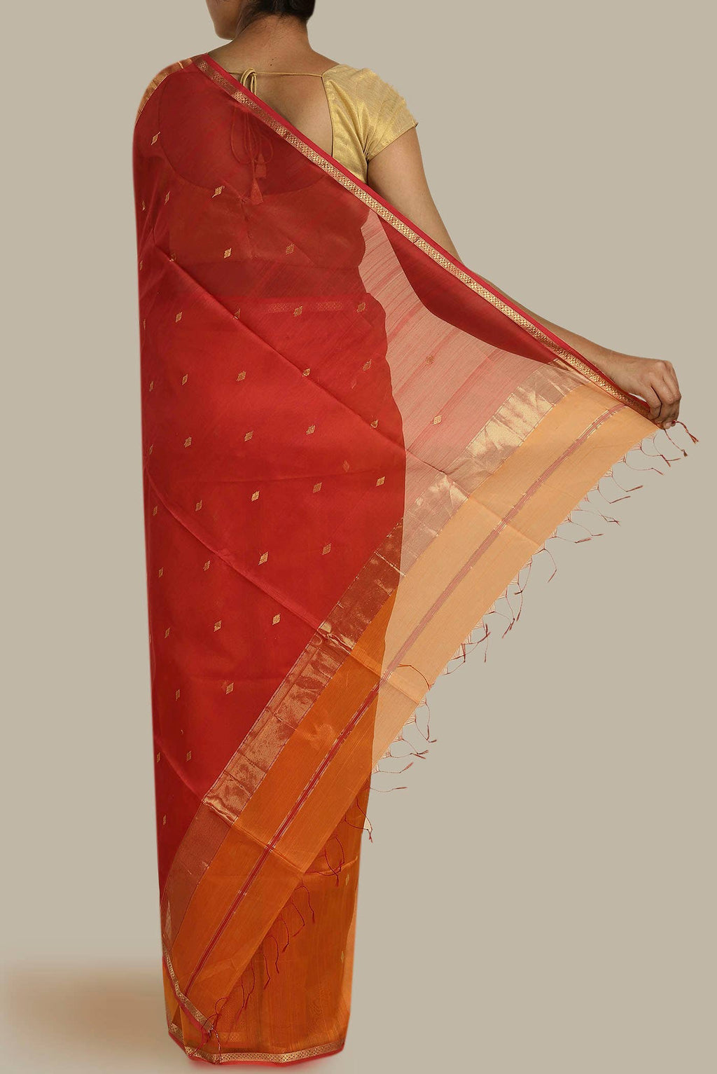 Orange Maheshwari Silk Cotton Saree
