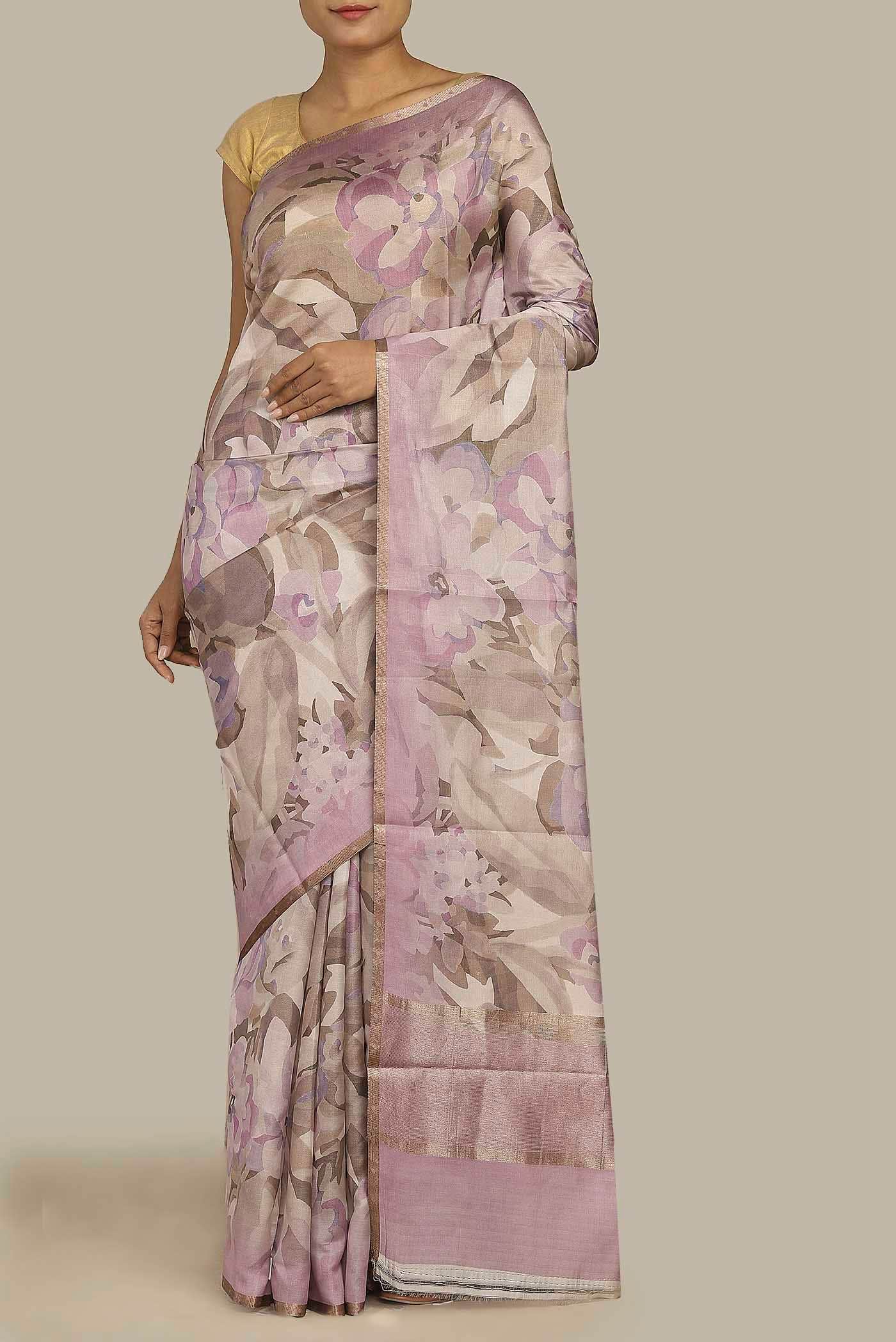 Pink Tussar Silk Saree