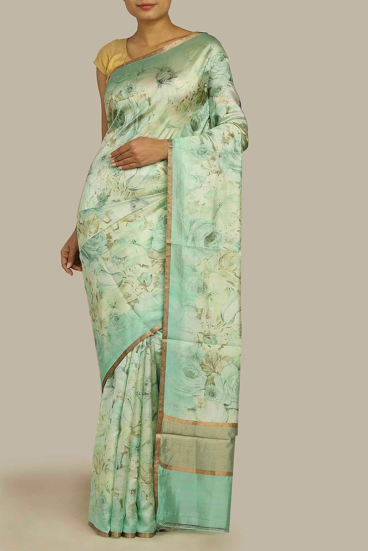 Green Tussar Silk Saree