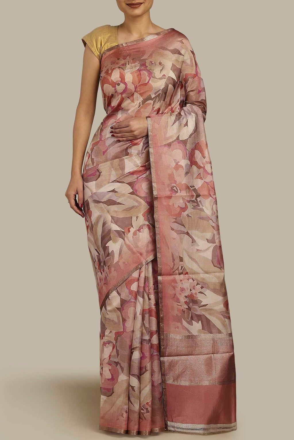 Beige Banarasi Silk Saree
