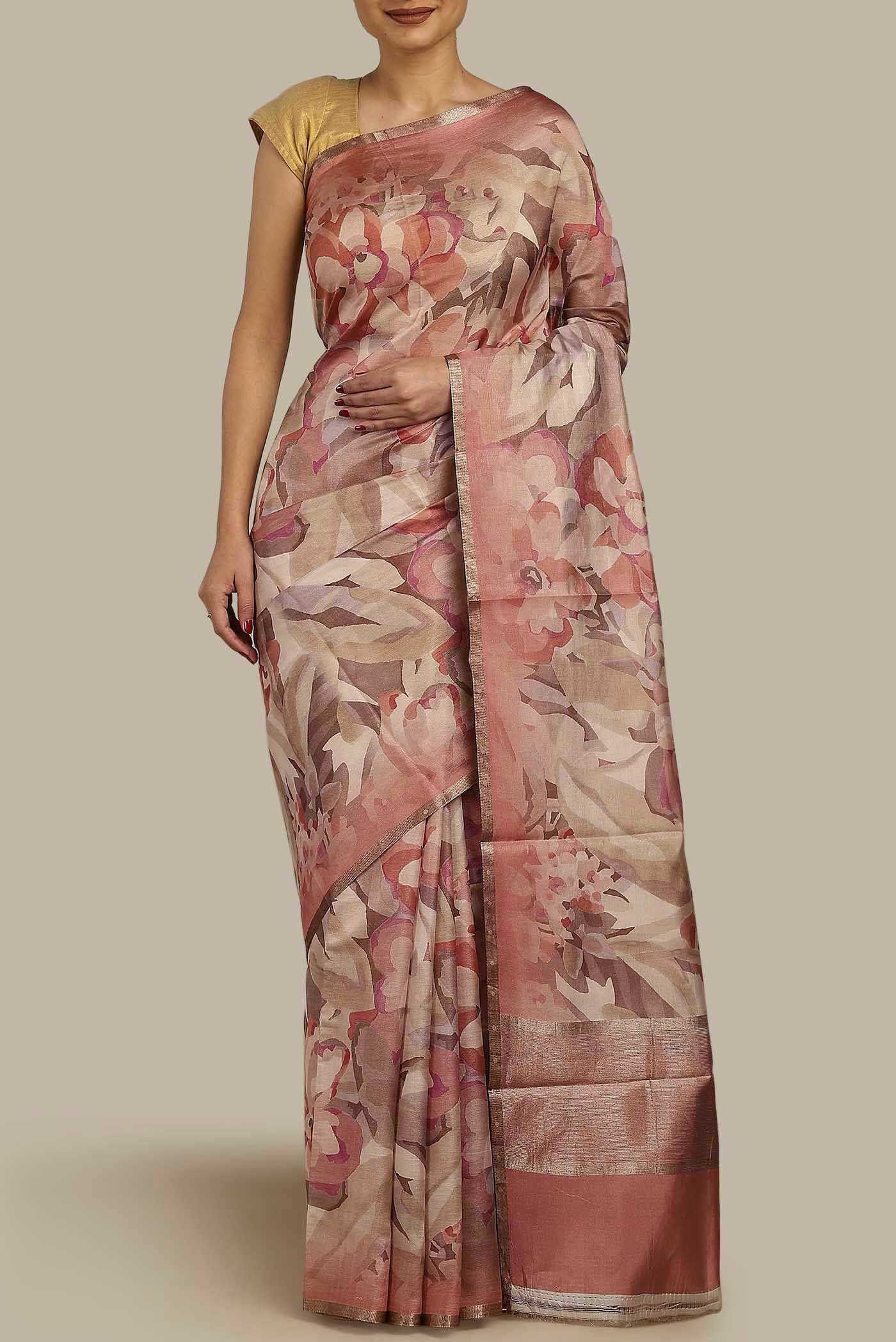 Beige Banarasi Silk Saree