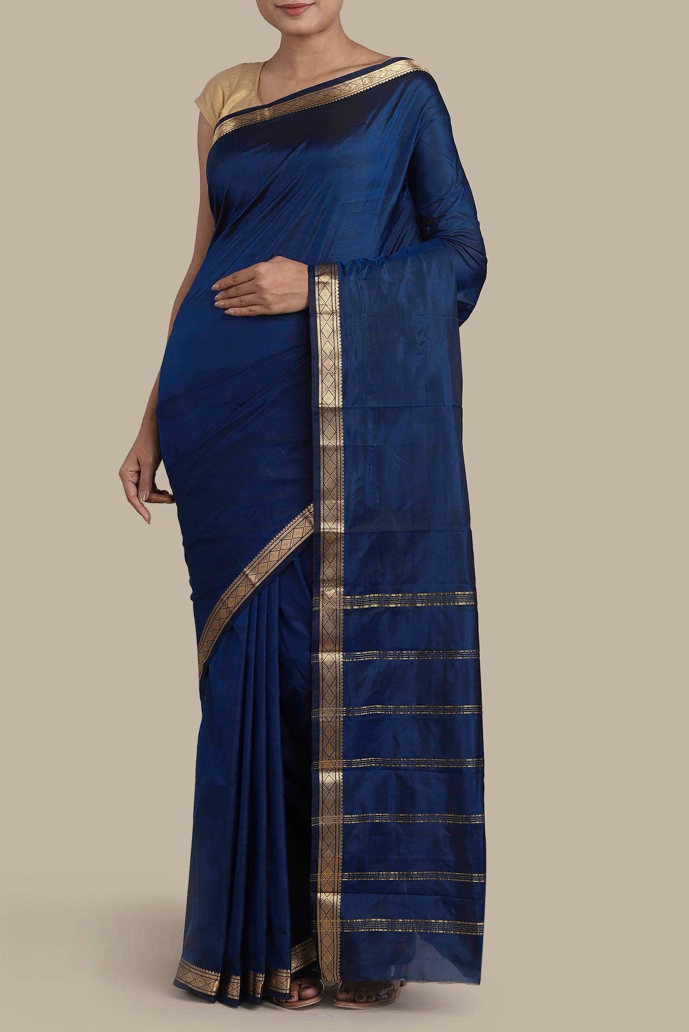Blue Blended Bangalore Silk Saree