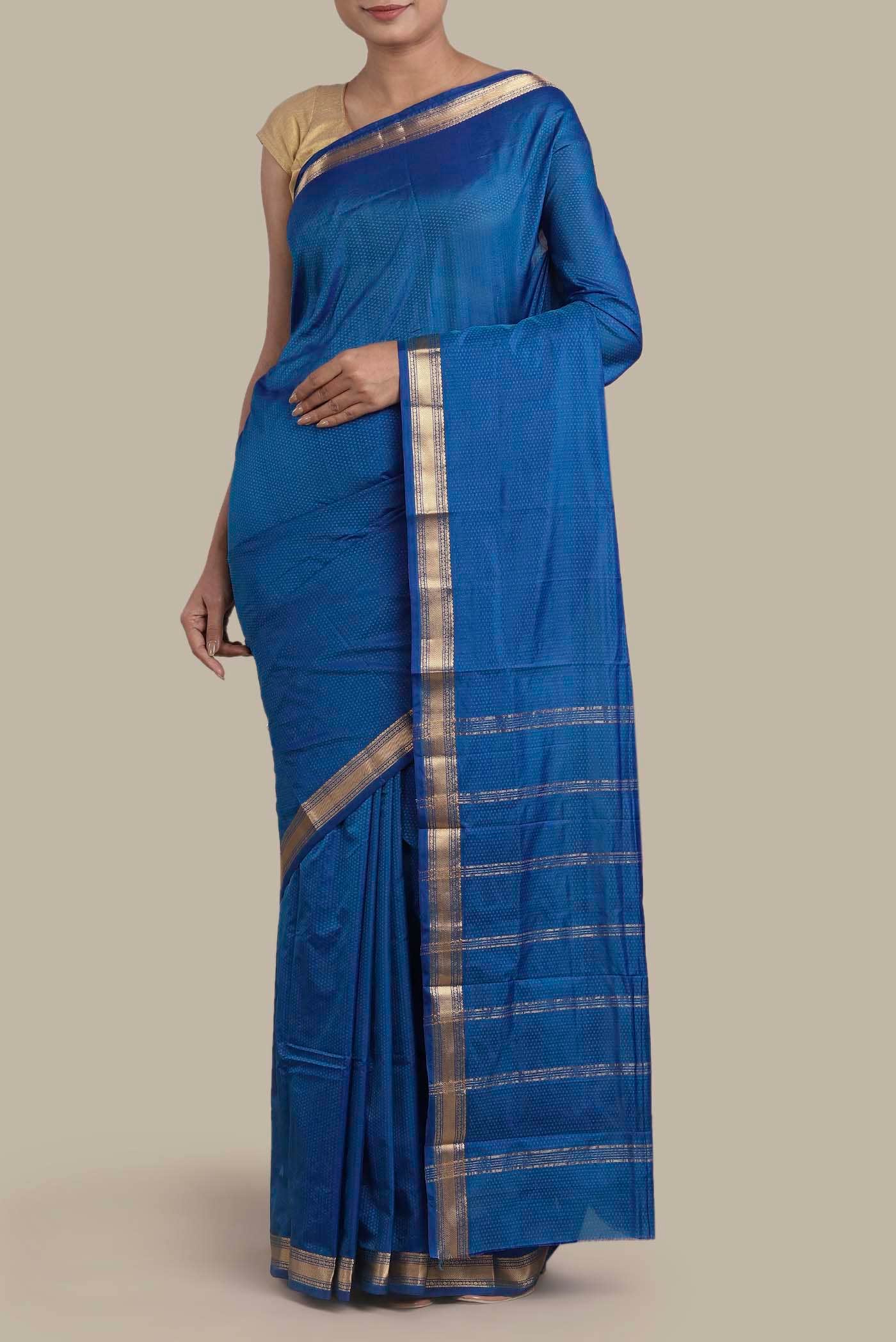 Blue Blended Bangalore Silk Saree