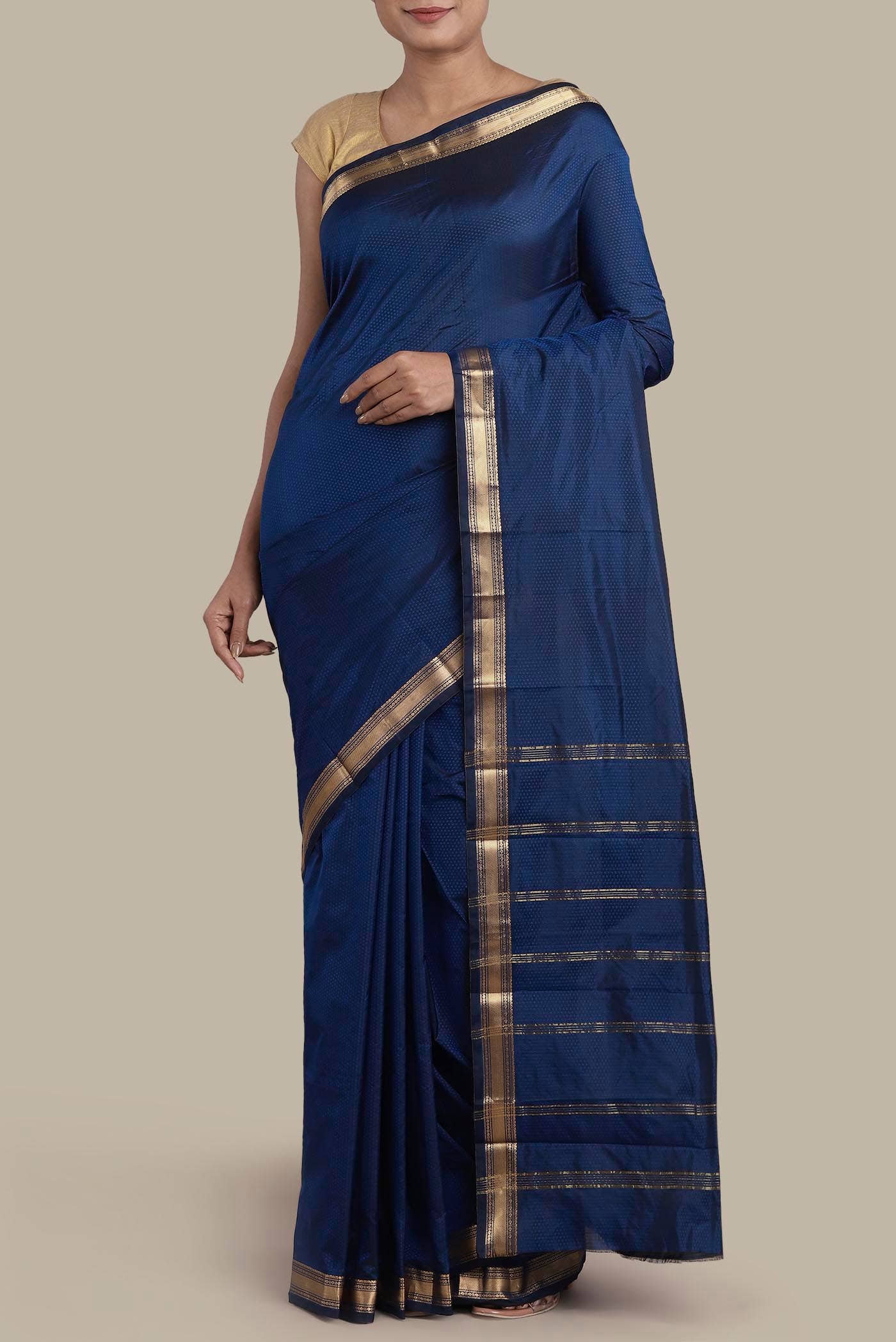 Navy Blue Blended Bangalore Silk Saree