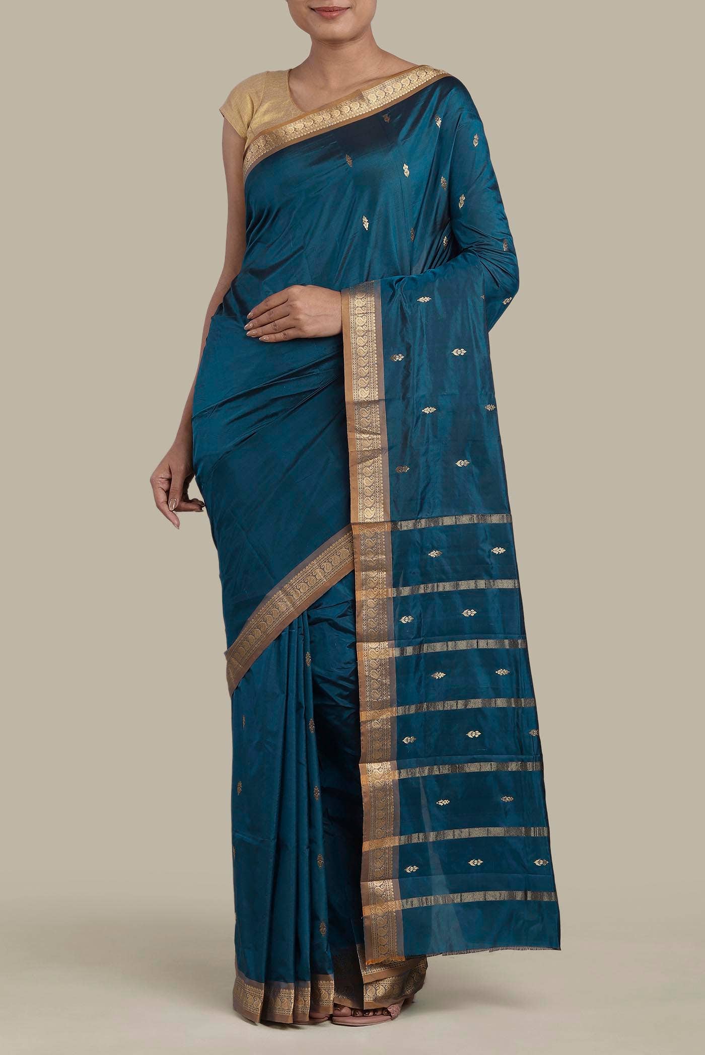 Blue Blended Bangalore Silk Saree
