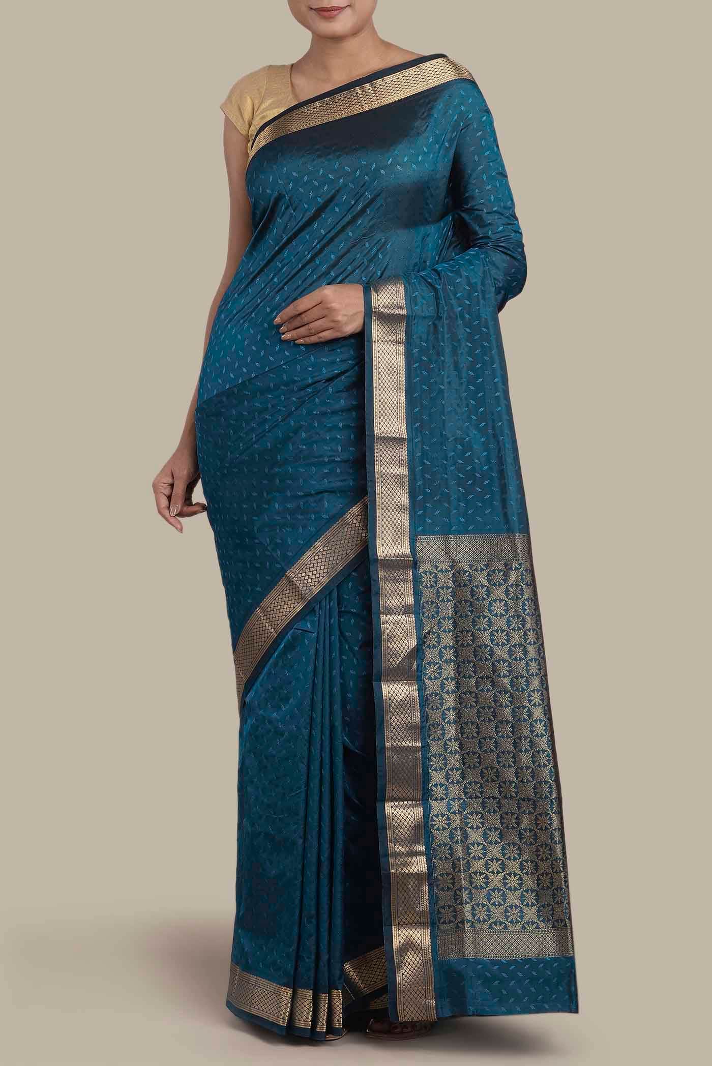 Blue Blended Bangalore Silk Saree