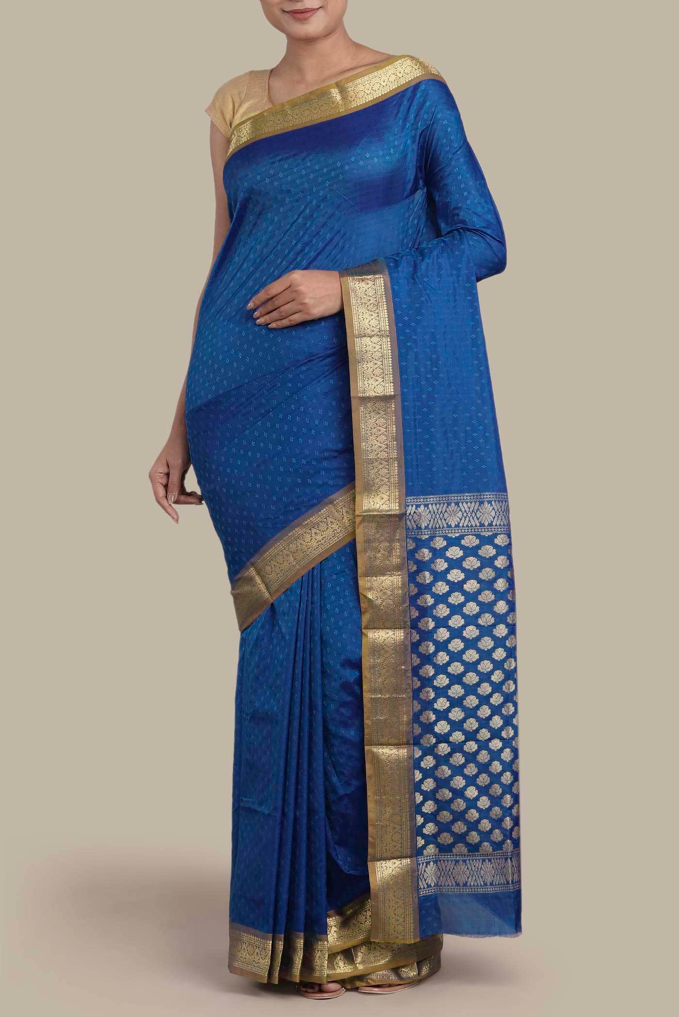 Blue Blended Bangalore Silk Saree