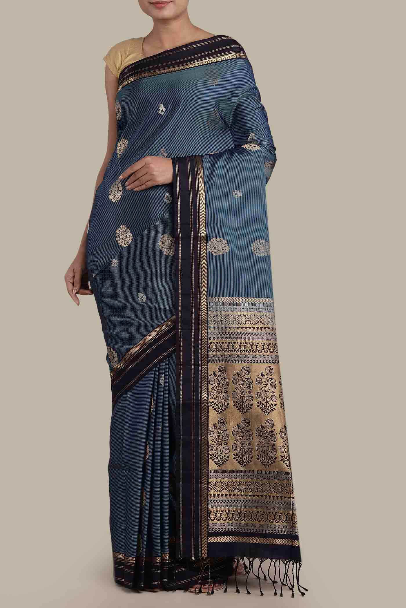 Blue Grey Soft Silk Saree
