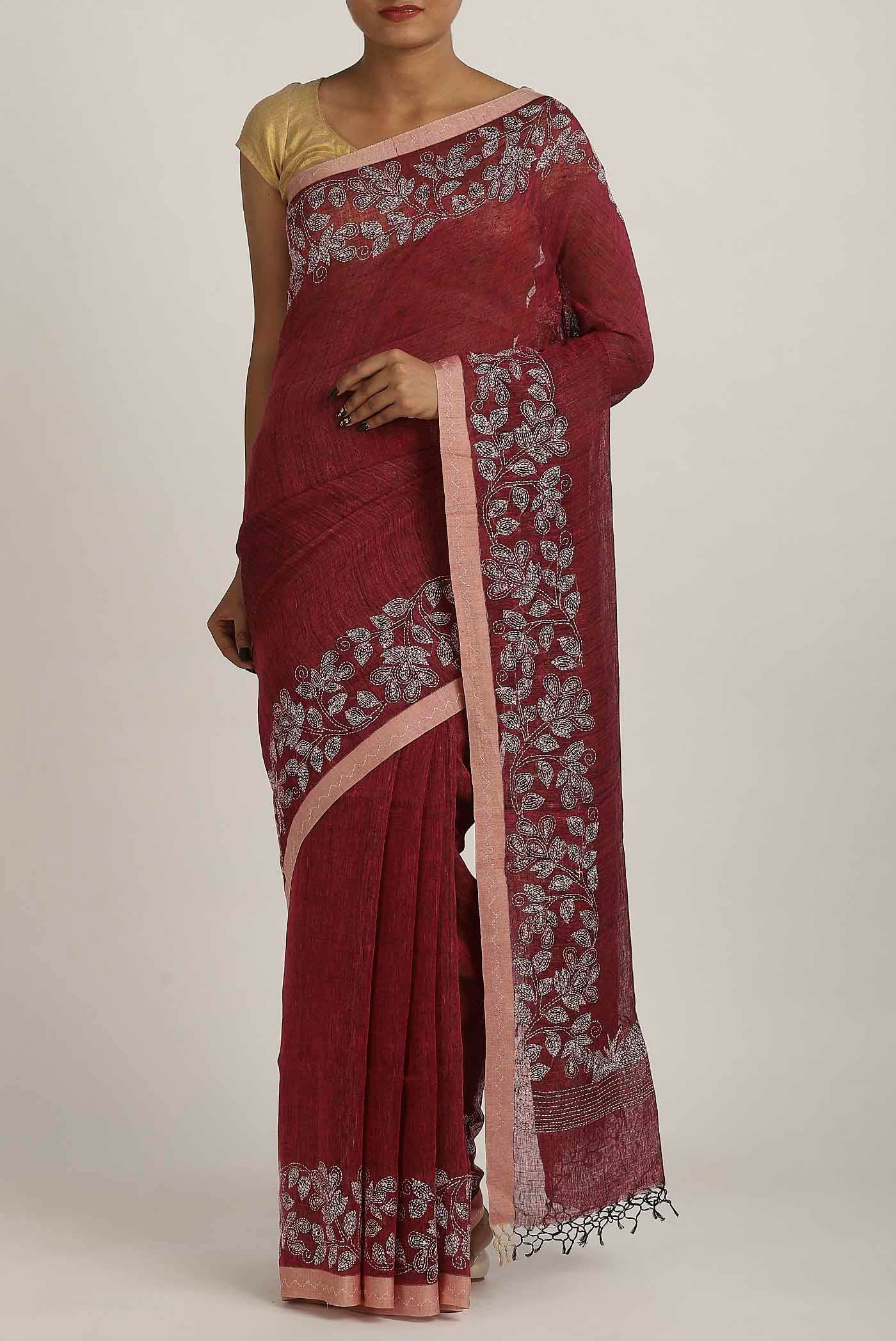 Maroon Bengal Cotton Saree