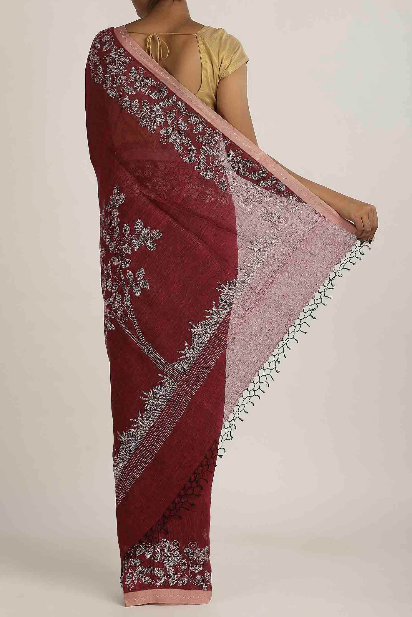 Maroon Bengal Cotton Saree