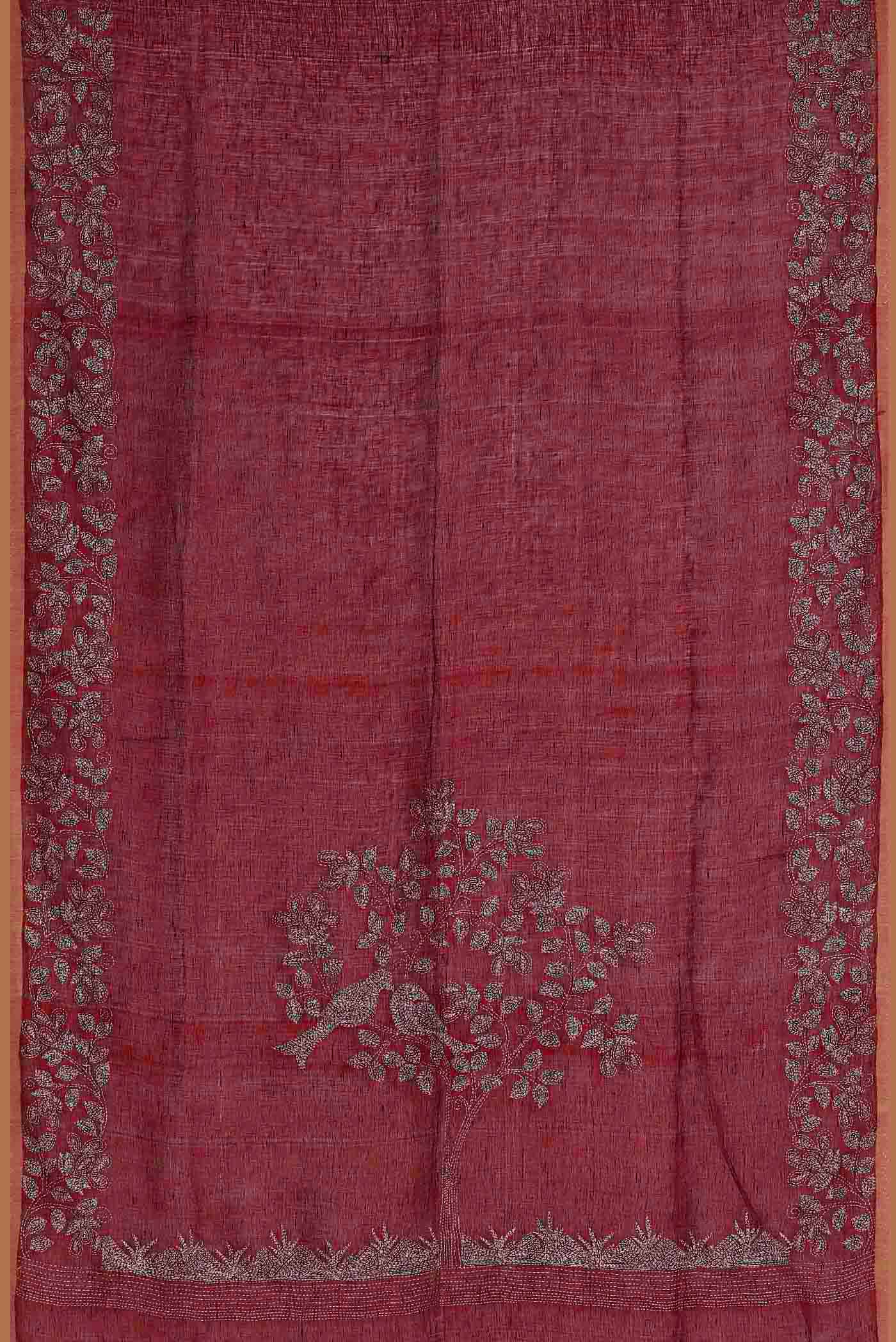 Maroon Bengal Cotton Saree