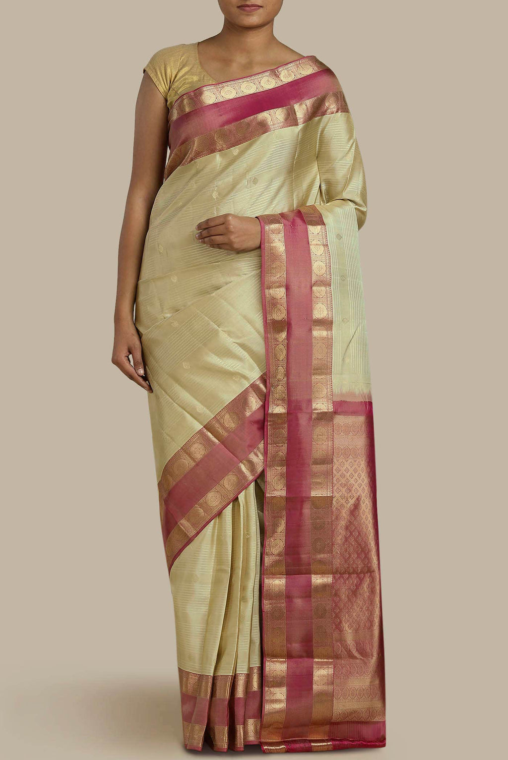 Beige Kanchipuram Silk Saree