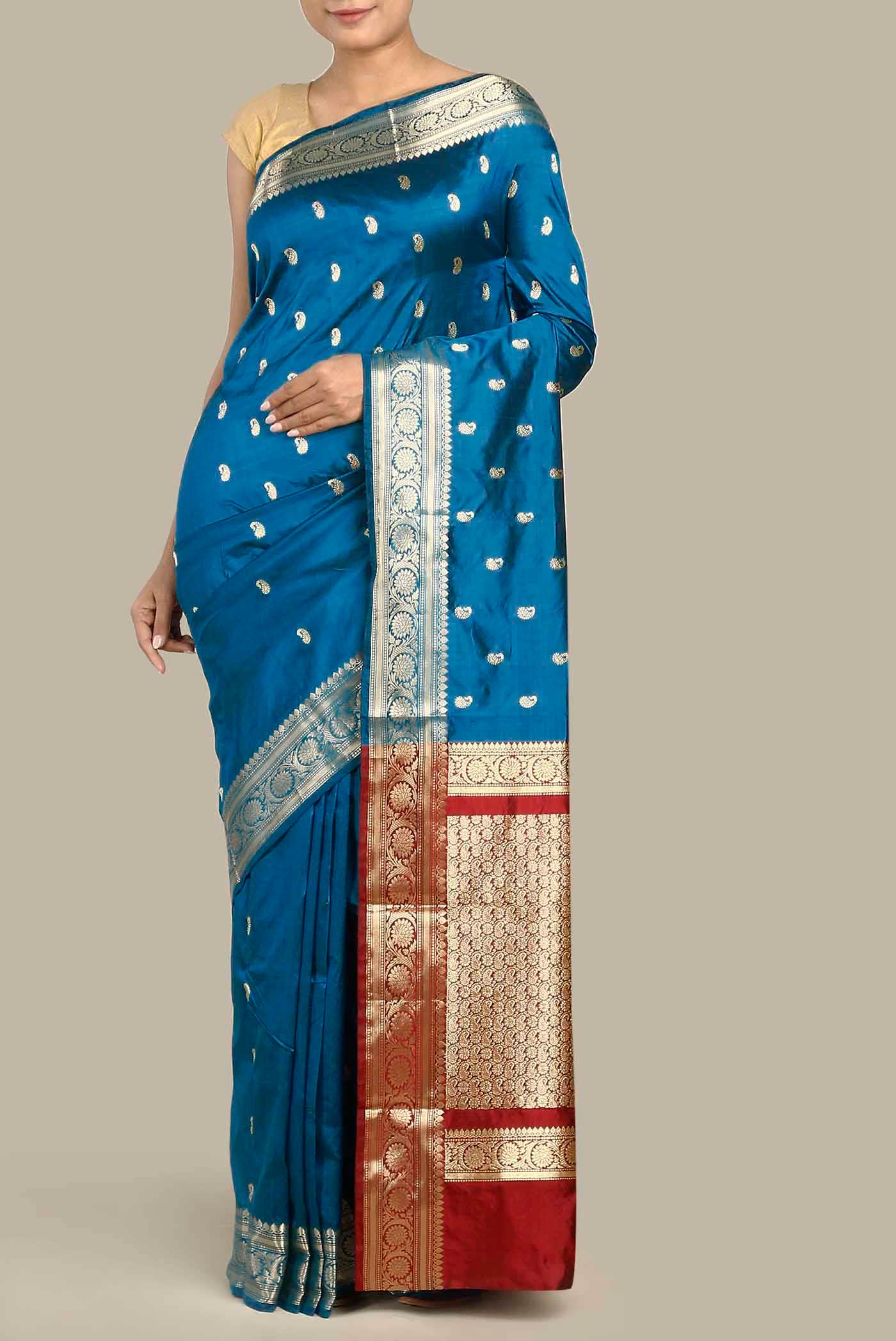 Blue Banarasi Katan Silk Saree