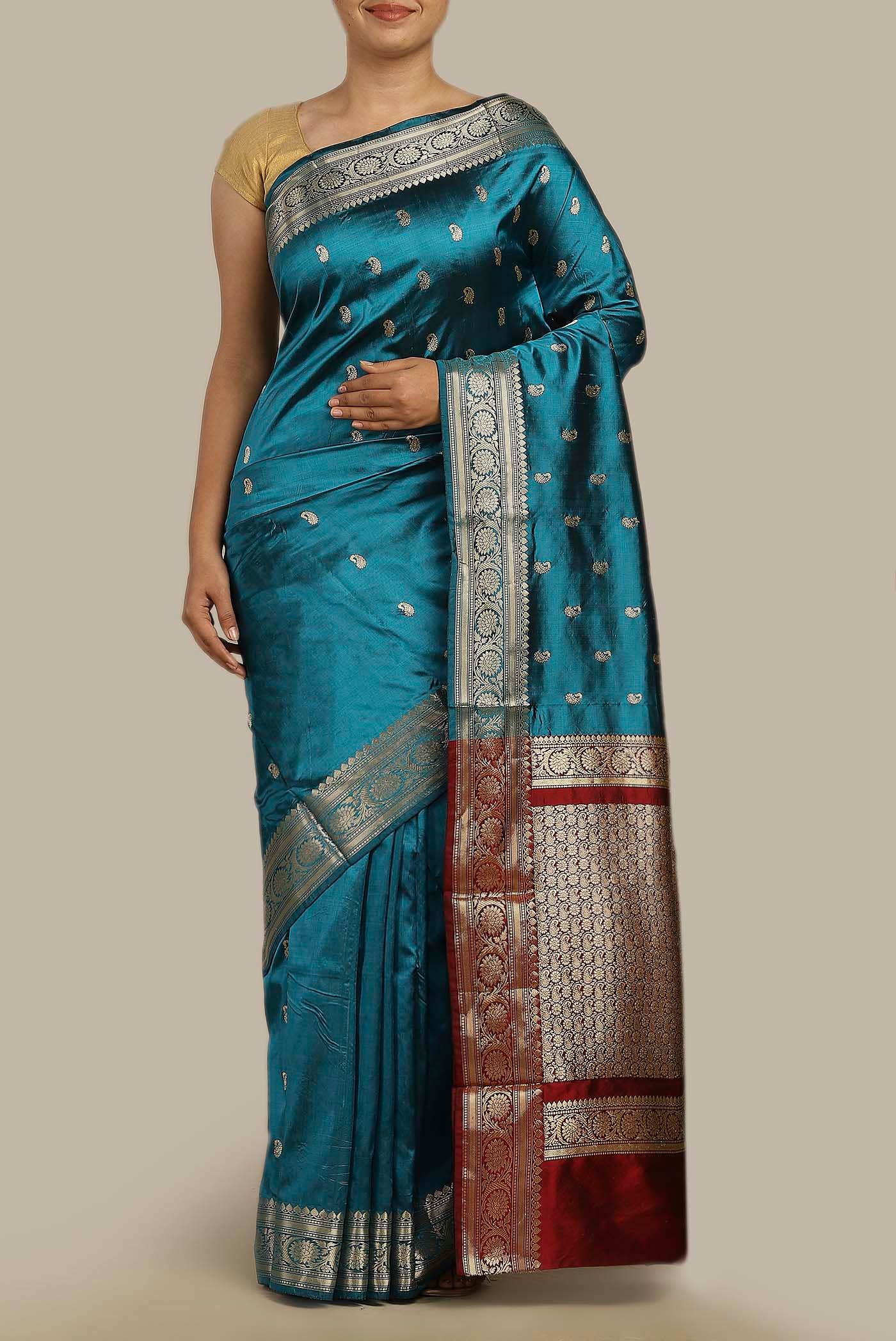 Blue Banarasi Katan Silk Saree