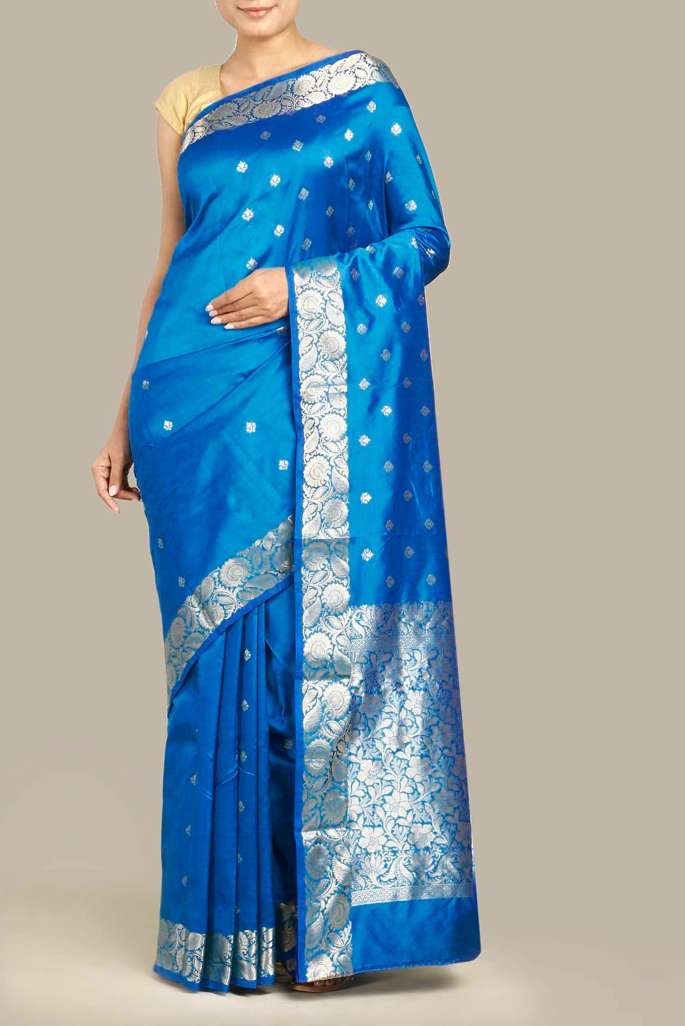 Blue Banarasi Katan Silk Saree