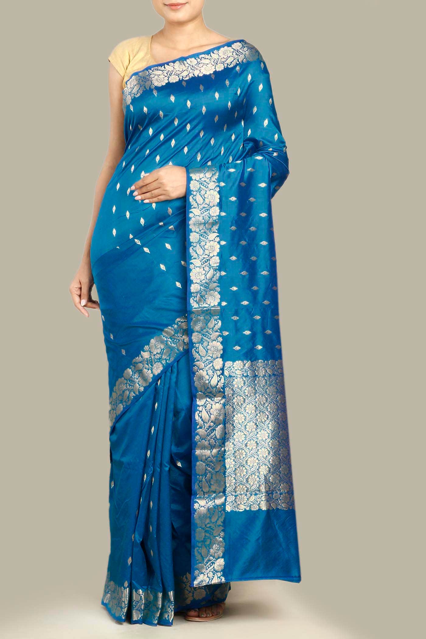 Blue Banarasi Katan Silk Saree