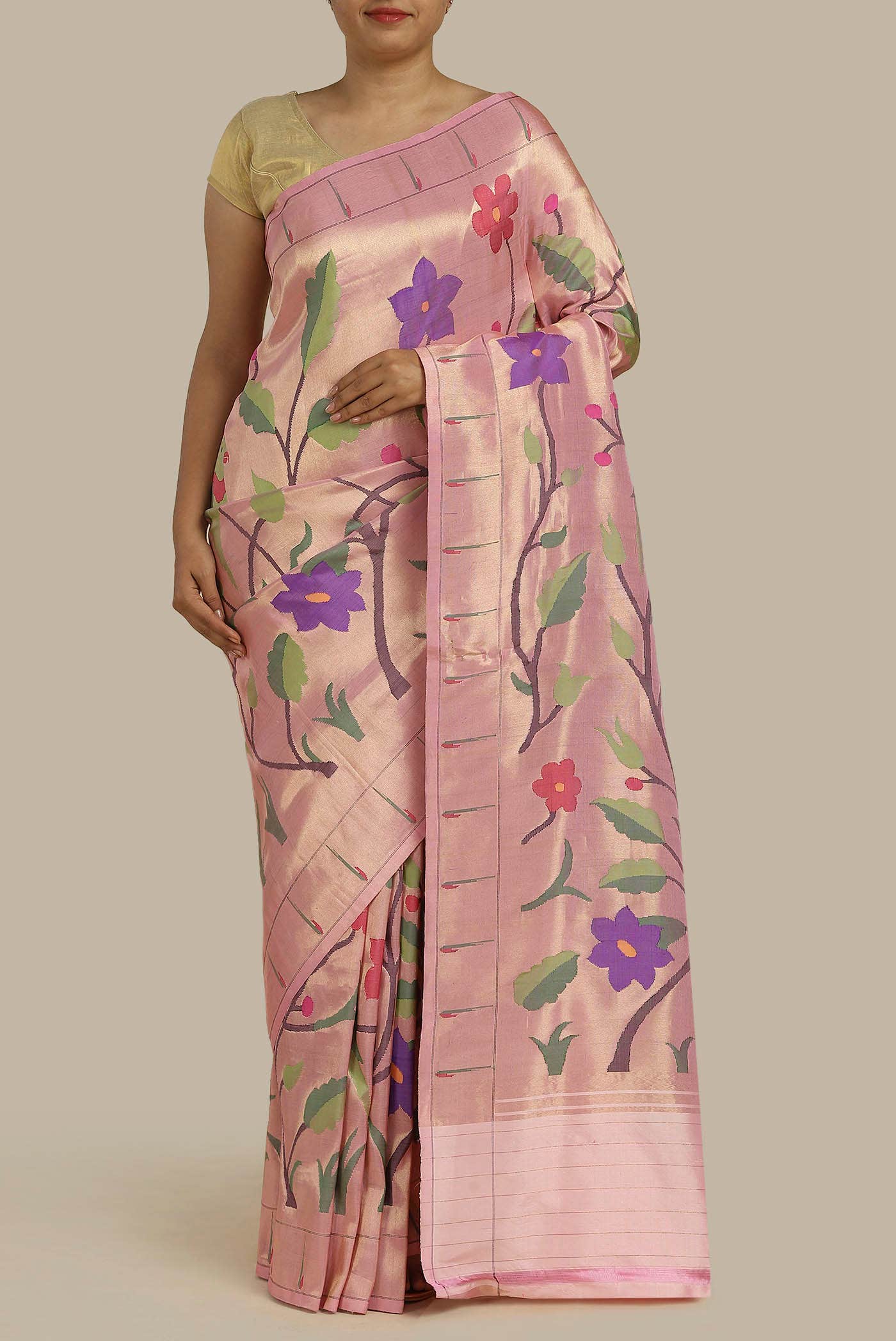 Coral Paithani Silk Saree