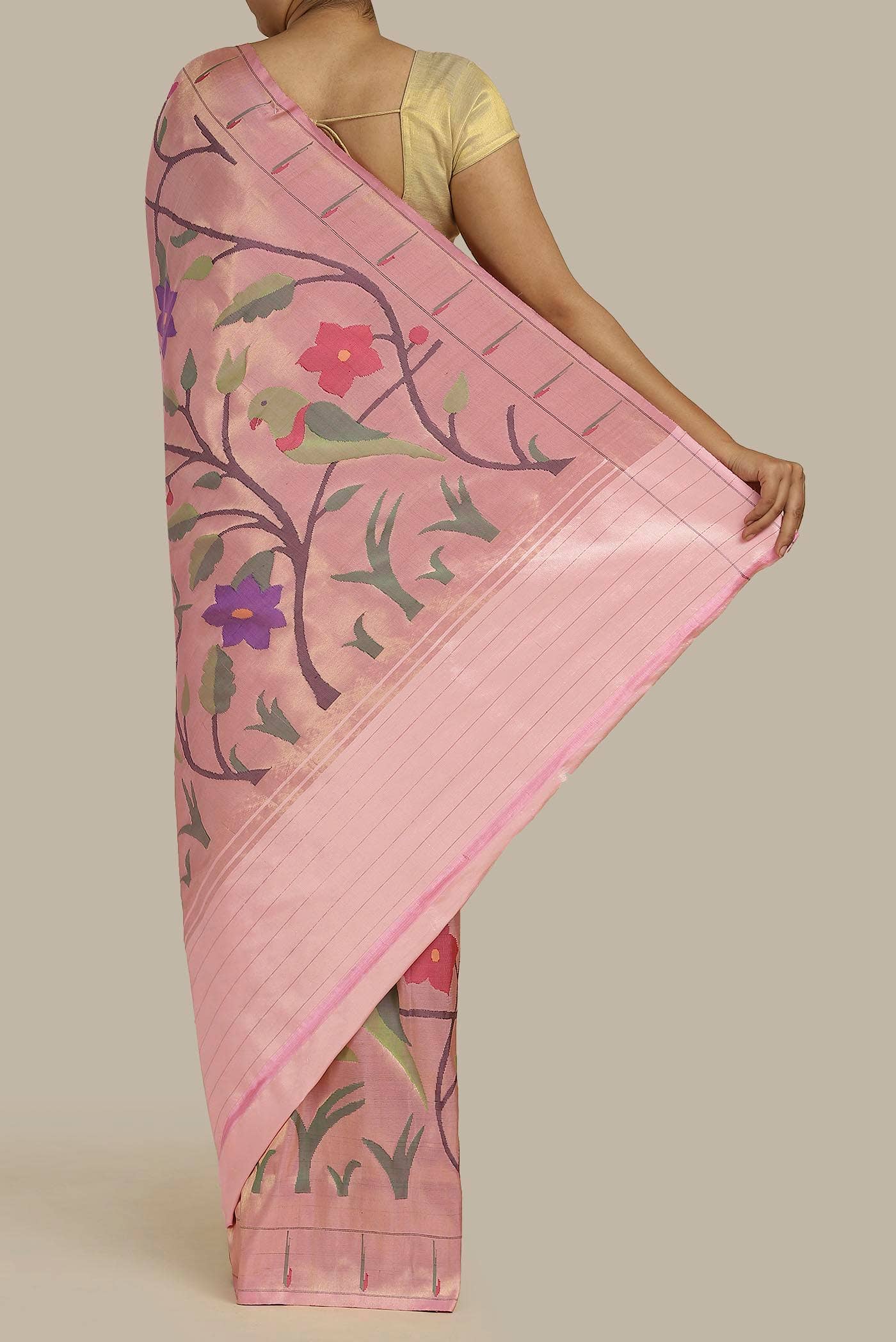 Coral Paithani Silk Saree