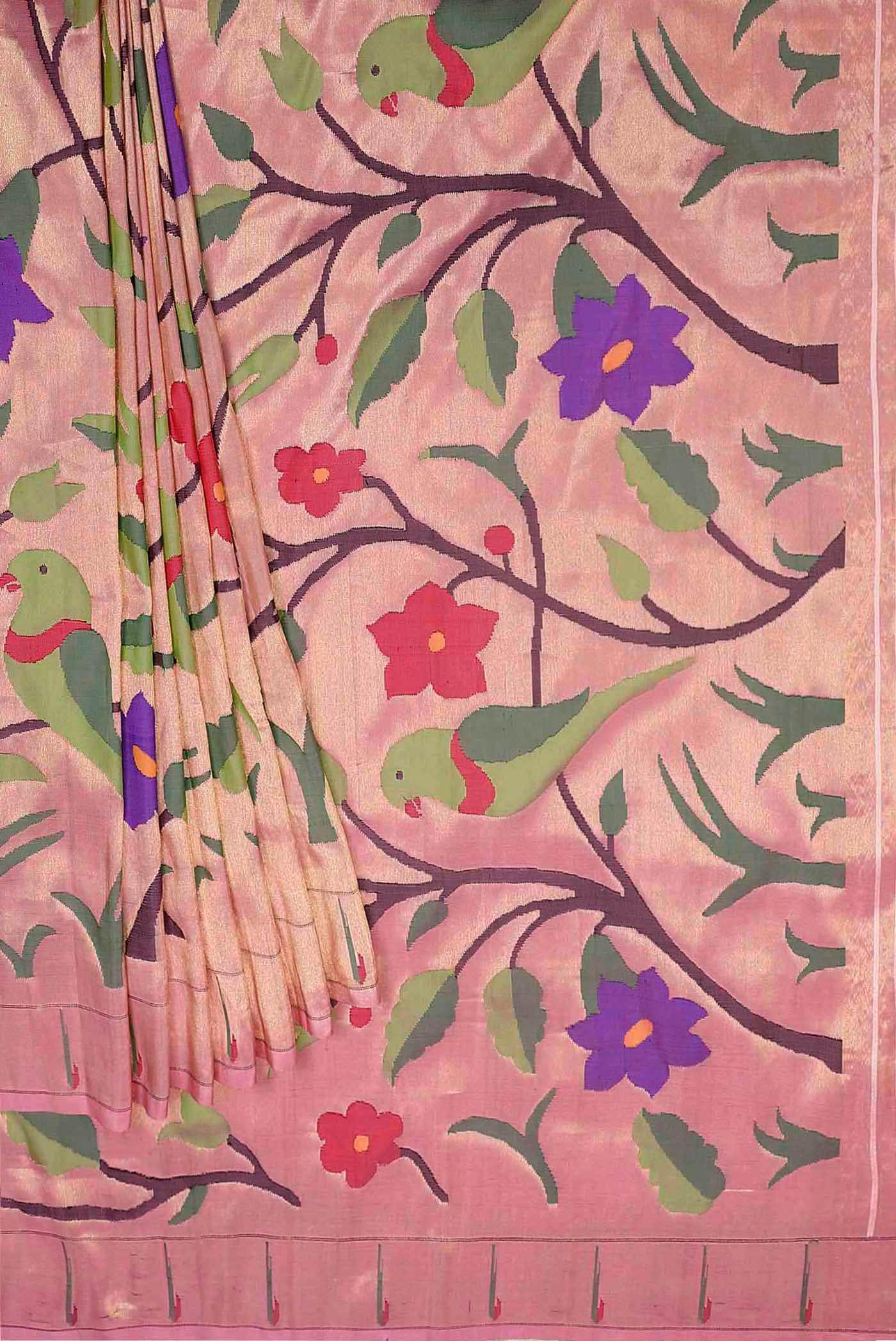 Coral Paithani Silk Saree