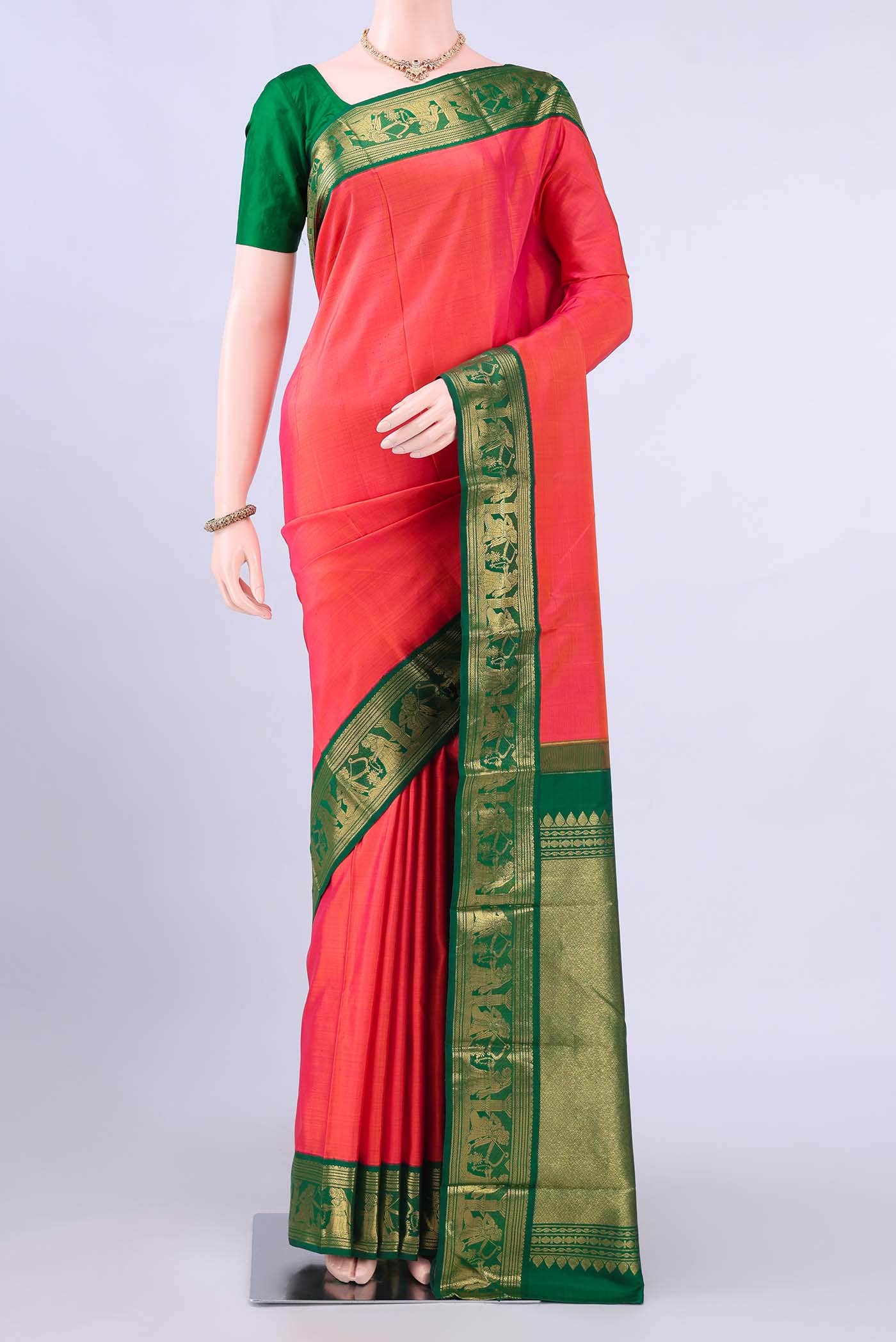 Pink Dual Tone Kanchipuram Silk Saree