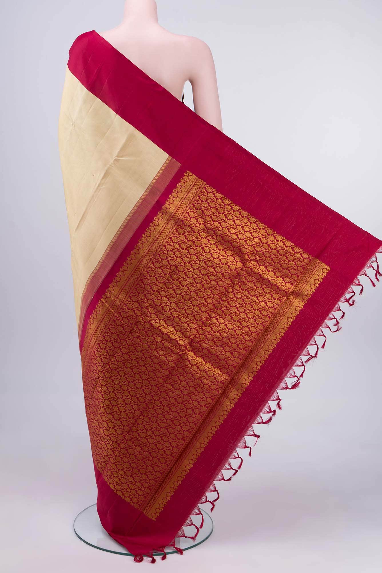 Beige Kanchipuram Silk Saree