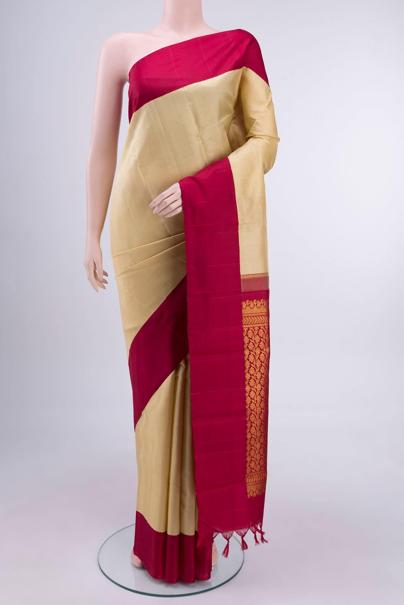 Beige Kanchipuram Silk Saree