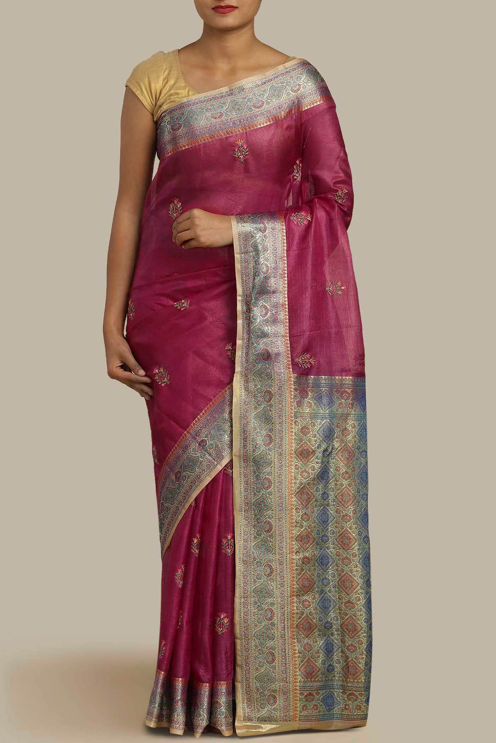 Pink Banarasi Tussar Silk Saree