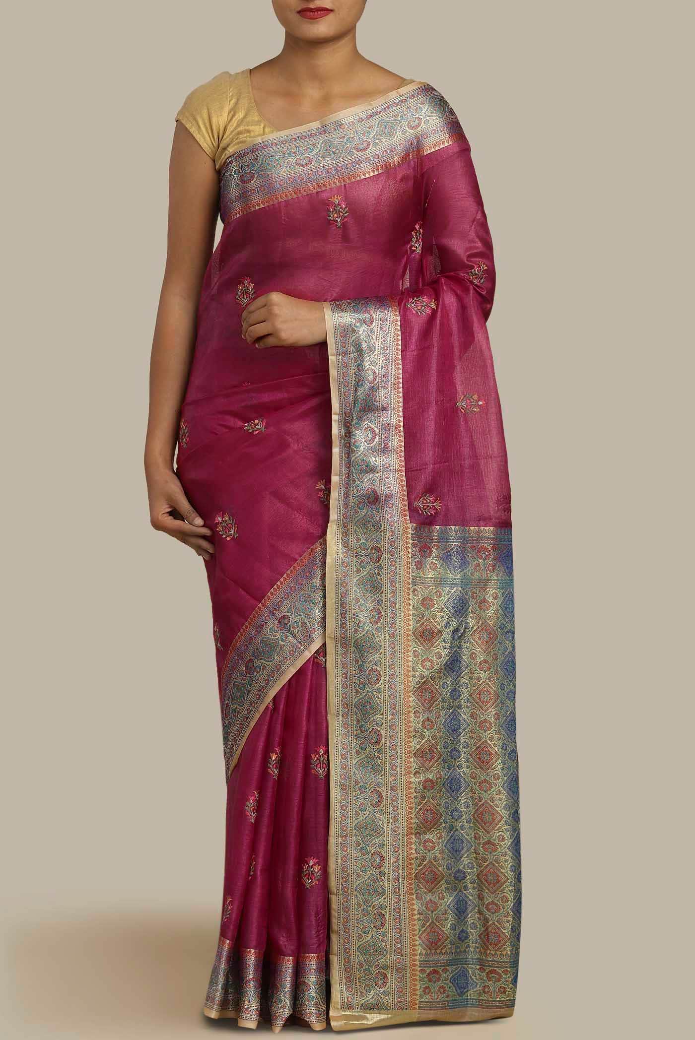 Pink Banarasi Tussar Silk Saree
