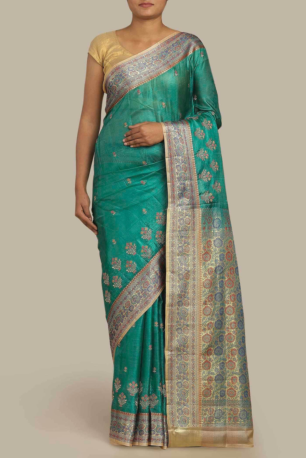 Green Banarasi Tussar Silk Saree