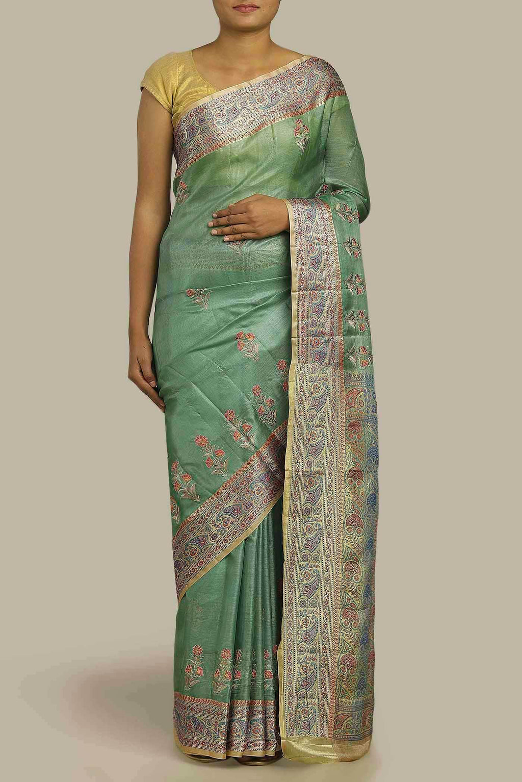Green Banarasi Tussar Silk Saree