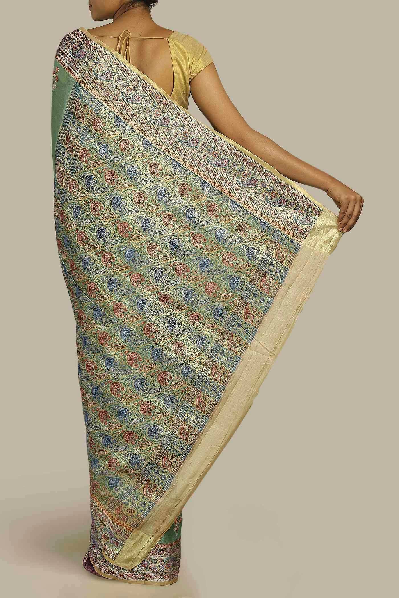 Green Banarasi Tussar Silk Saree