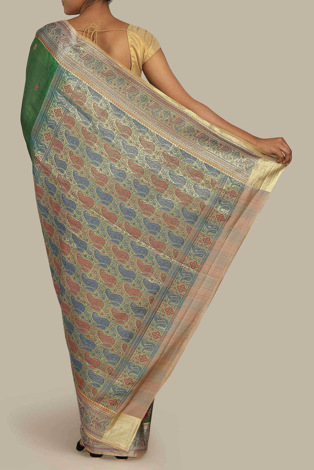 Green Banarasi Tussar Silk Saree