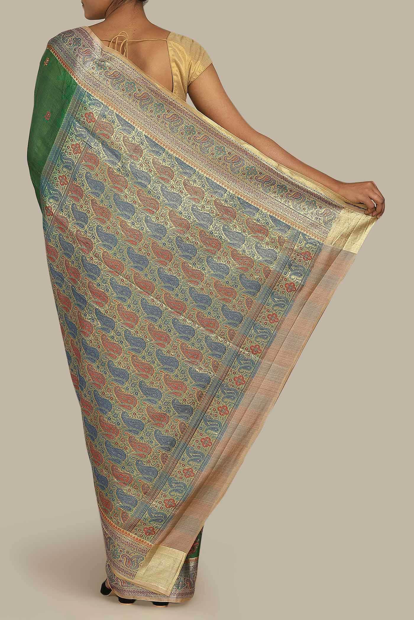 Green Banarasi Tussar Silk Saree