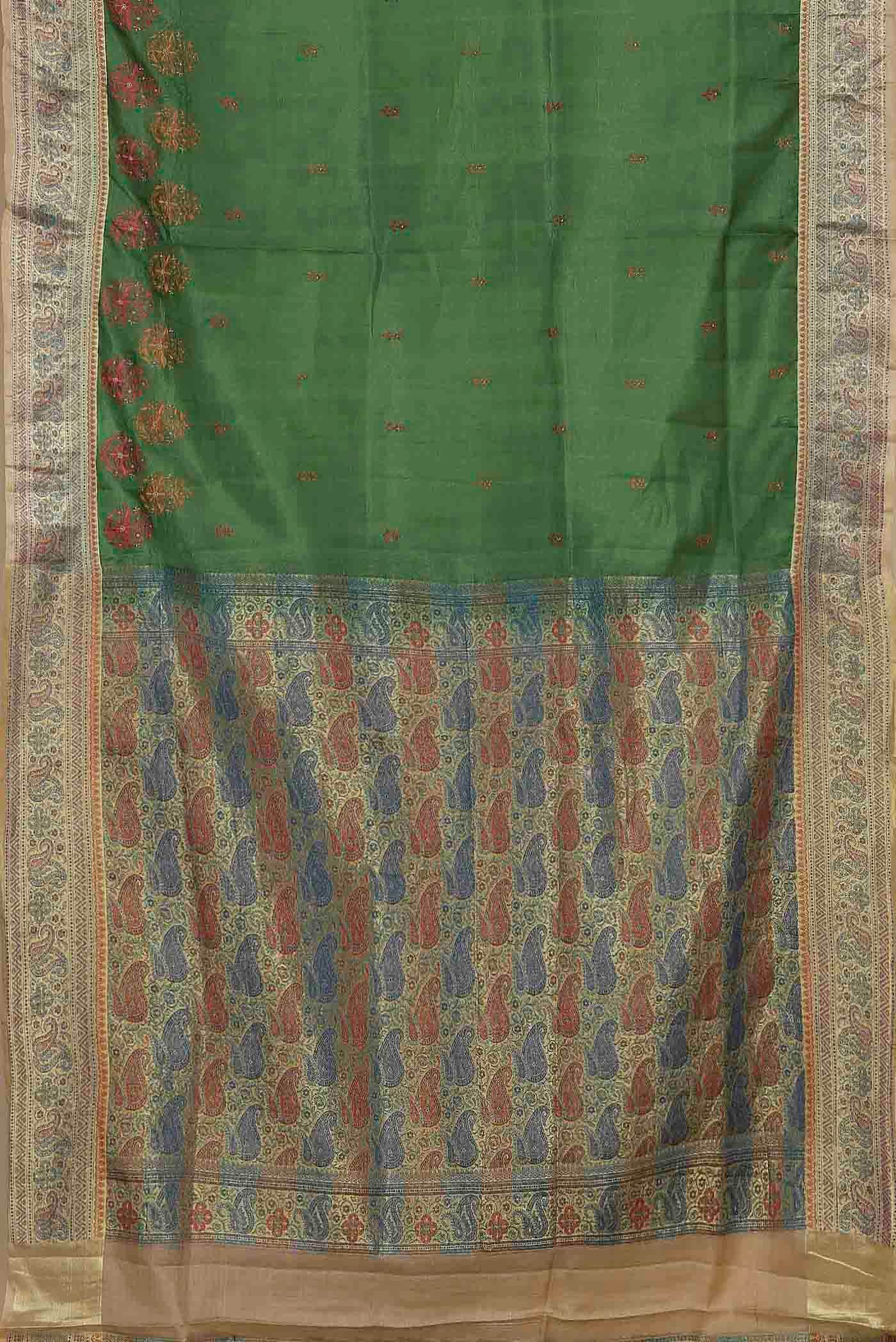Green Banarasi Tussar Silk Saree