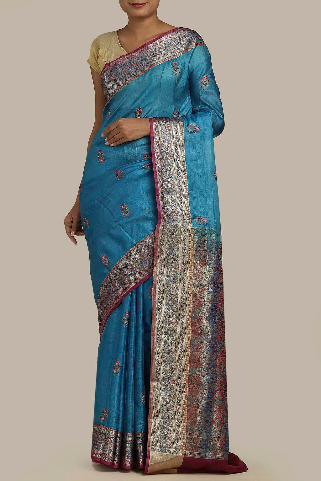 Blue Banarasi Tussar Silk Saree