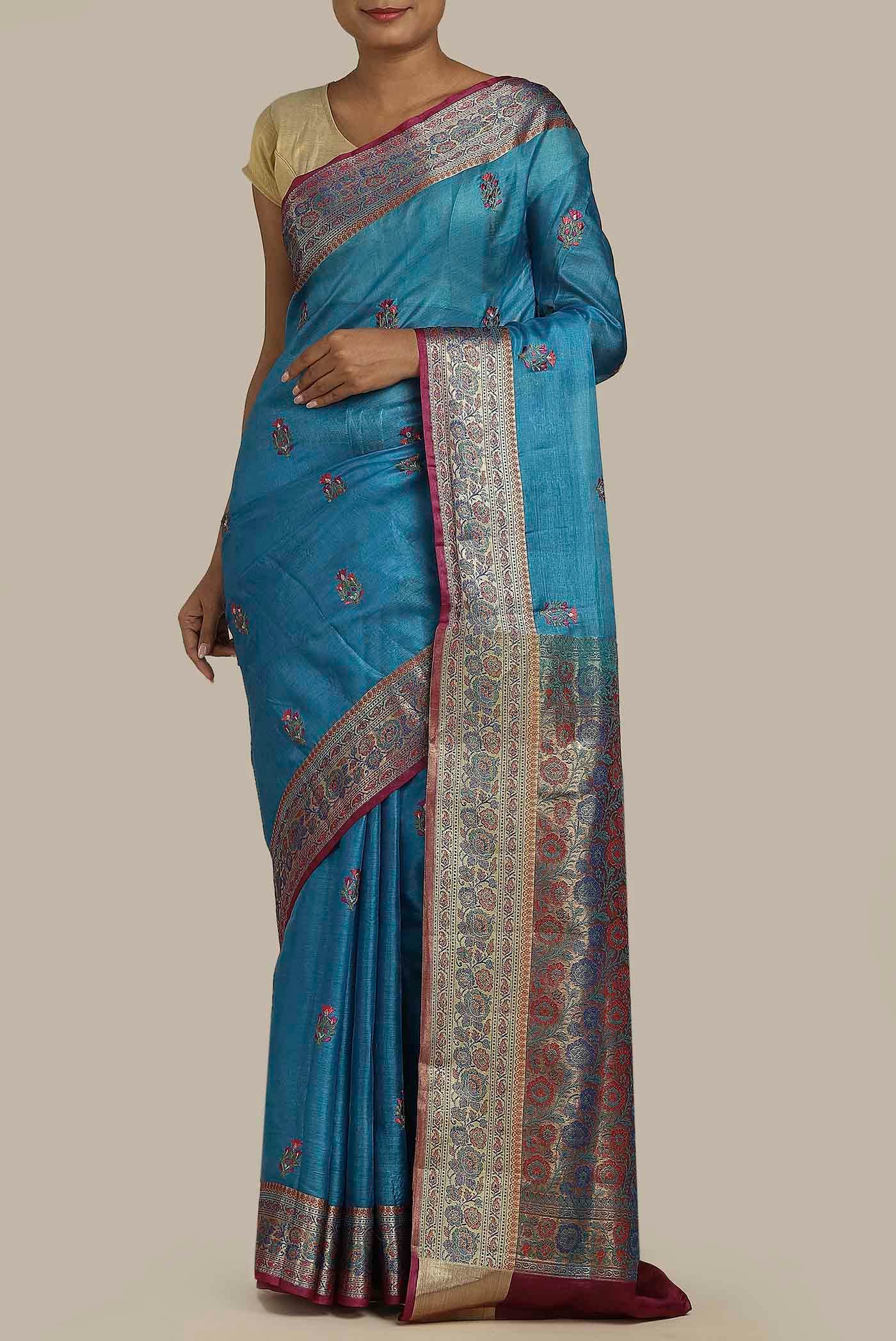 Blue Banarasi Tussar Silk Saree