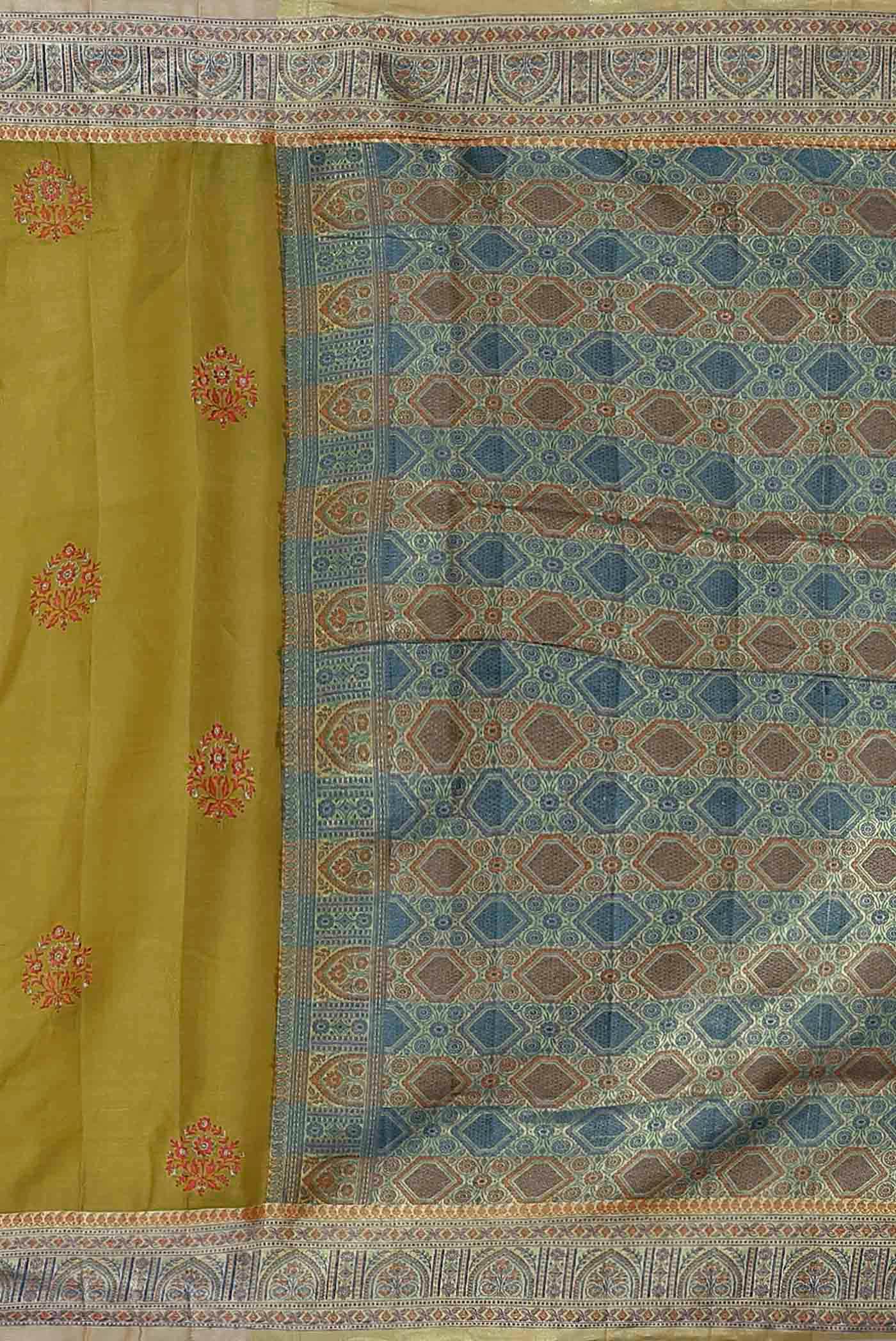 Mehandi Green Banarasi Tussar Silk Saree