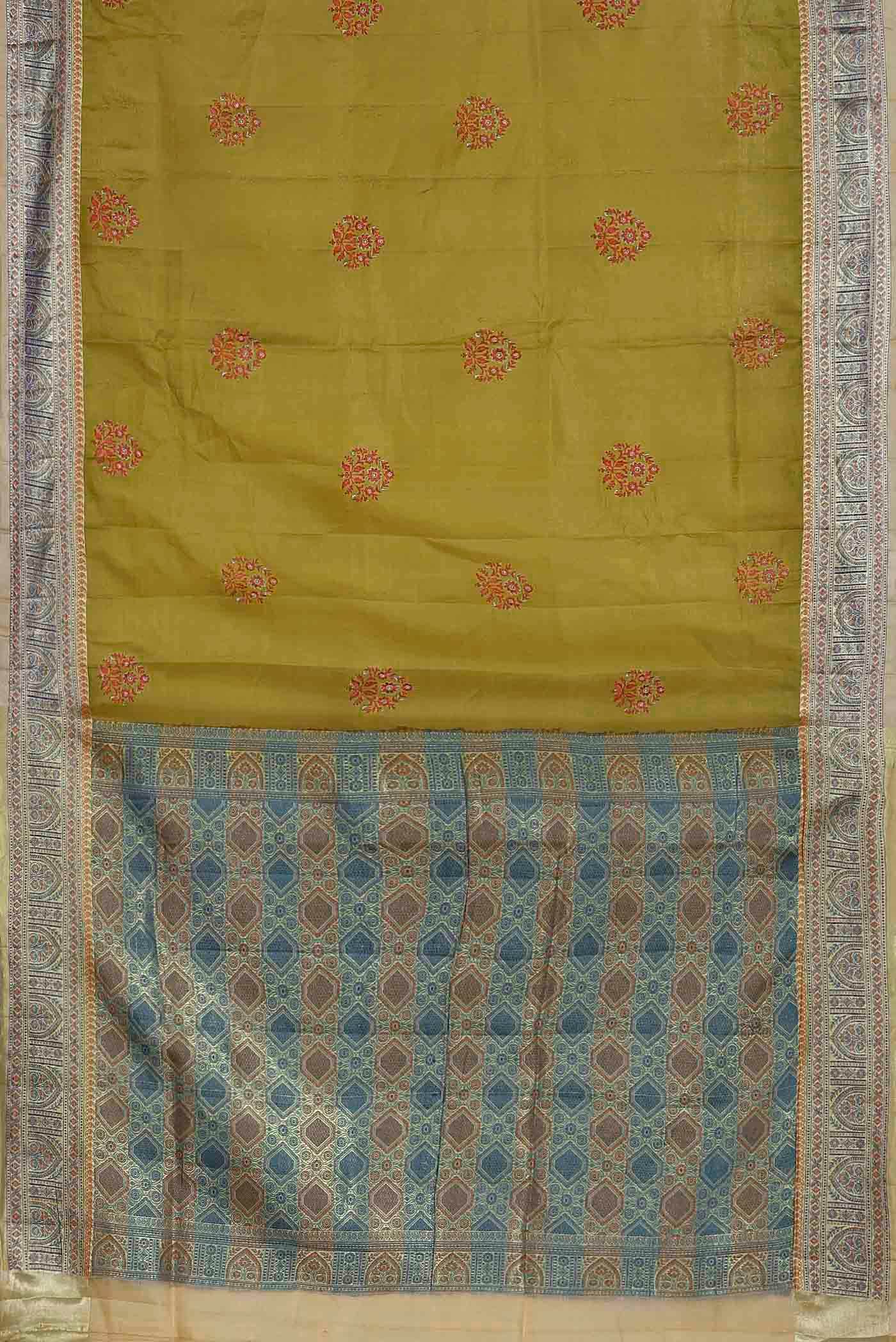 Mehandi Green Banarasi Tussar Silk Saree