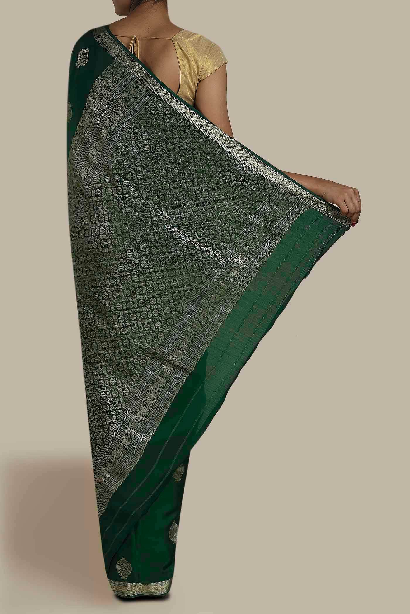 Green Mysore Crepe Saree