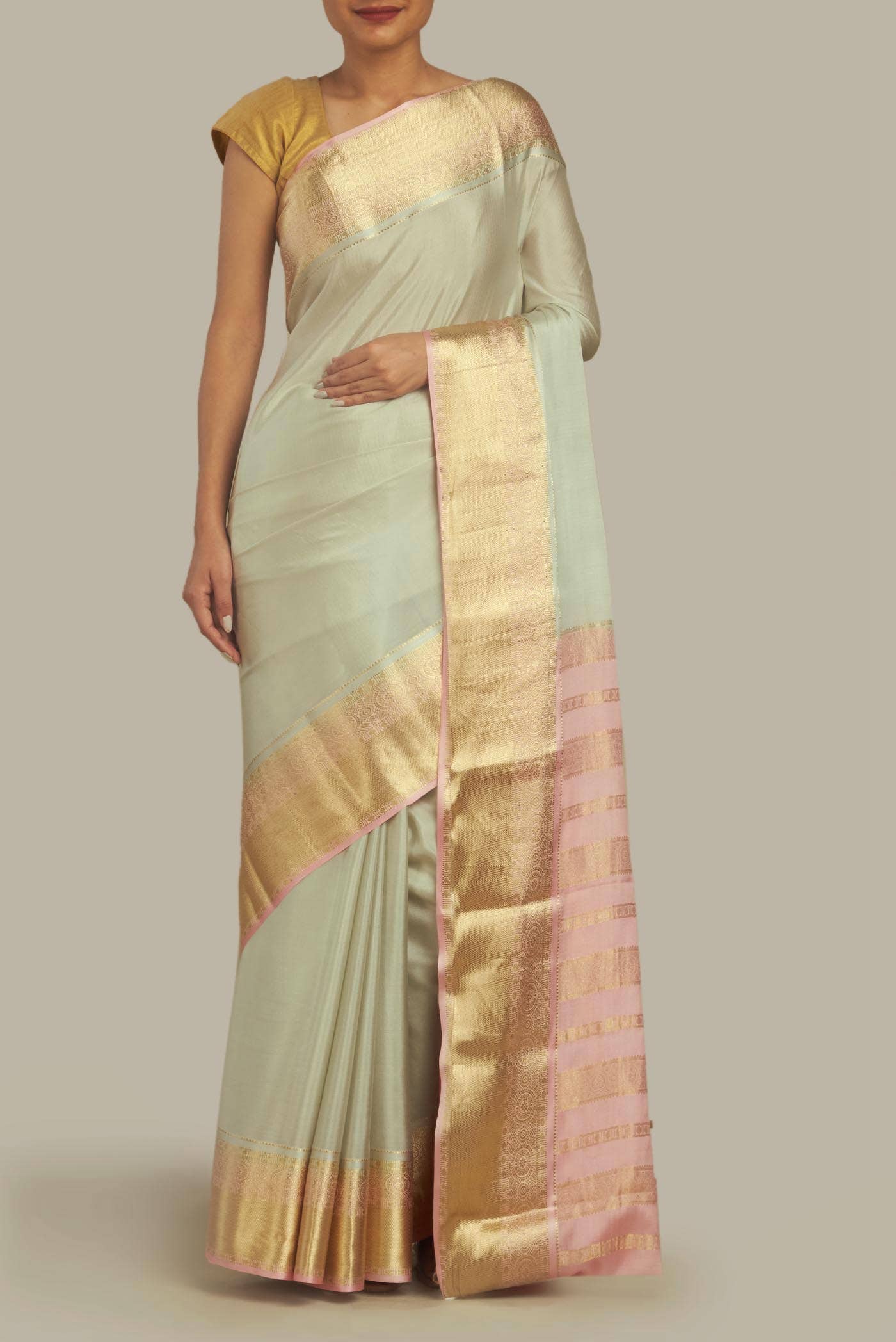 Beige Mysore Crepe Saree