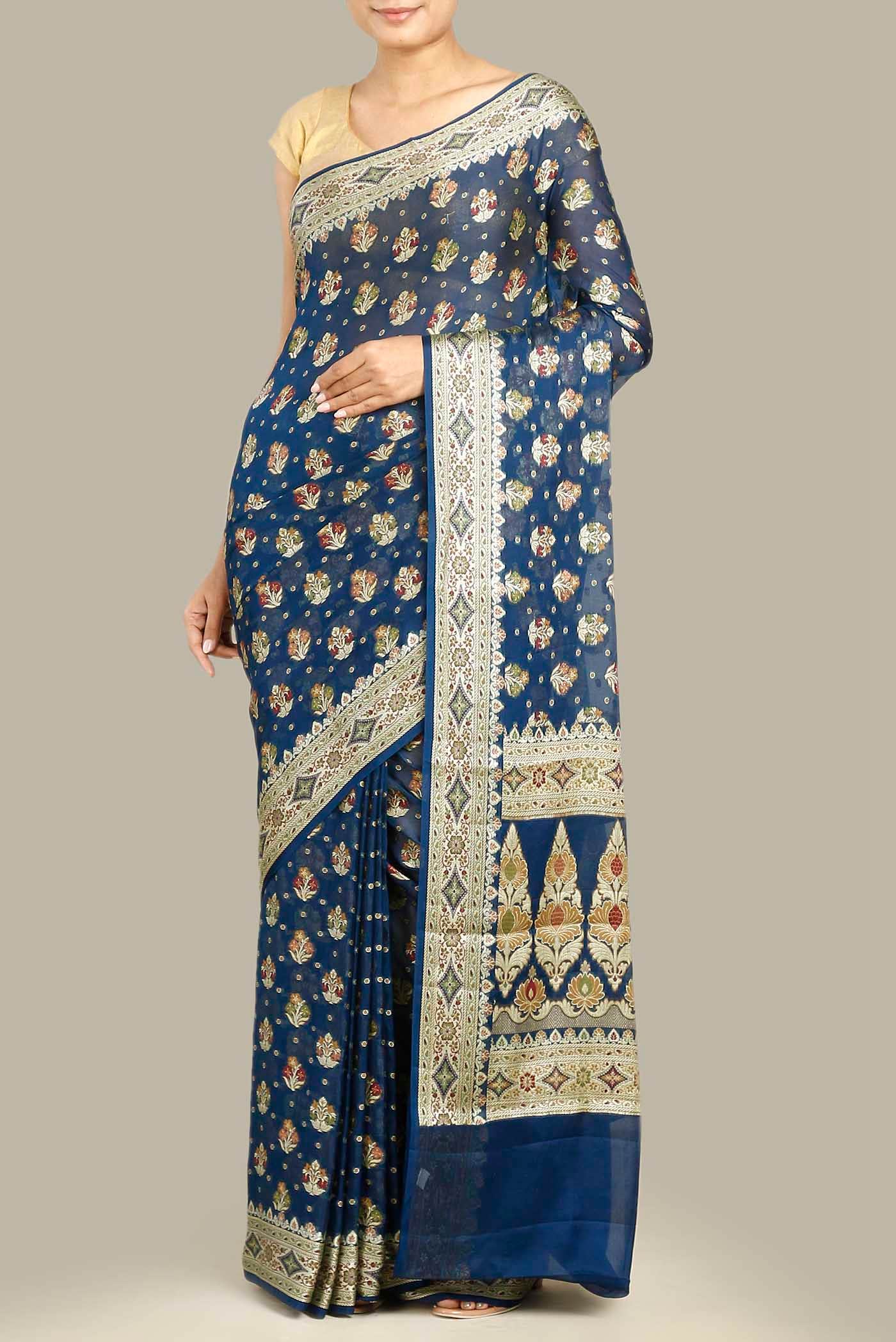 Blue Banarasi Georgette Saree