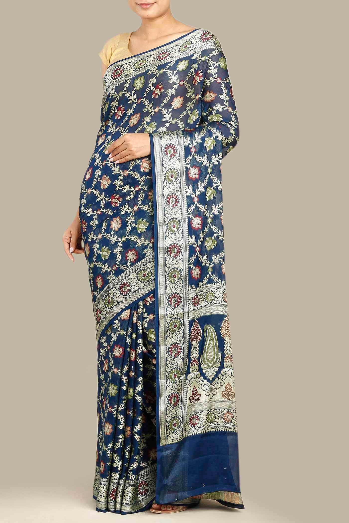Blue Banarasi Georgette Saree