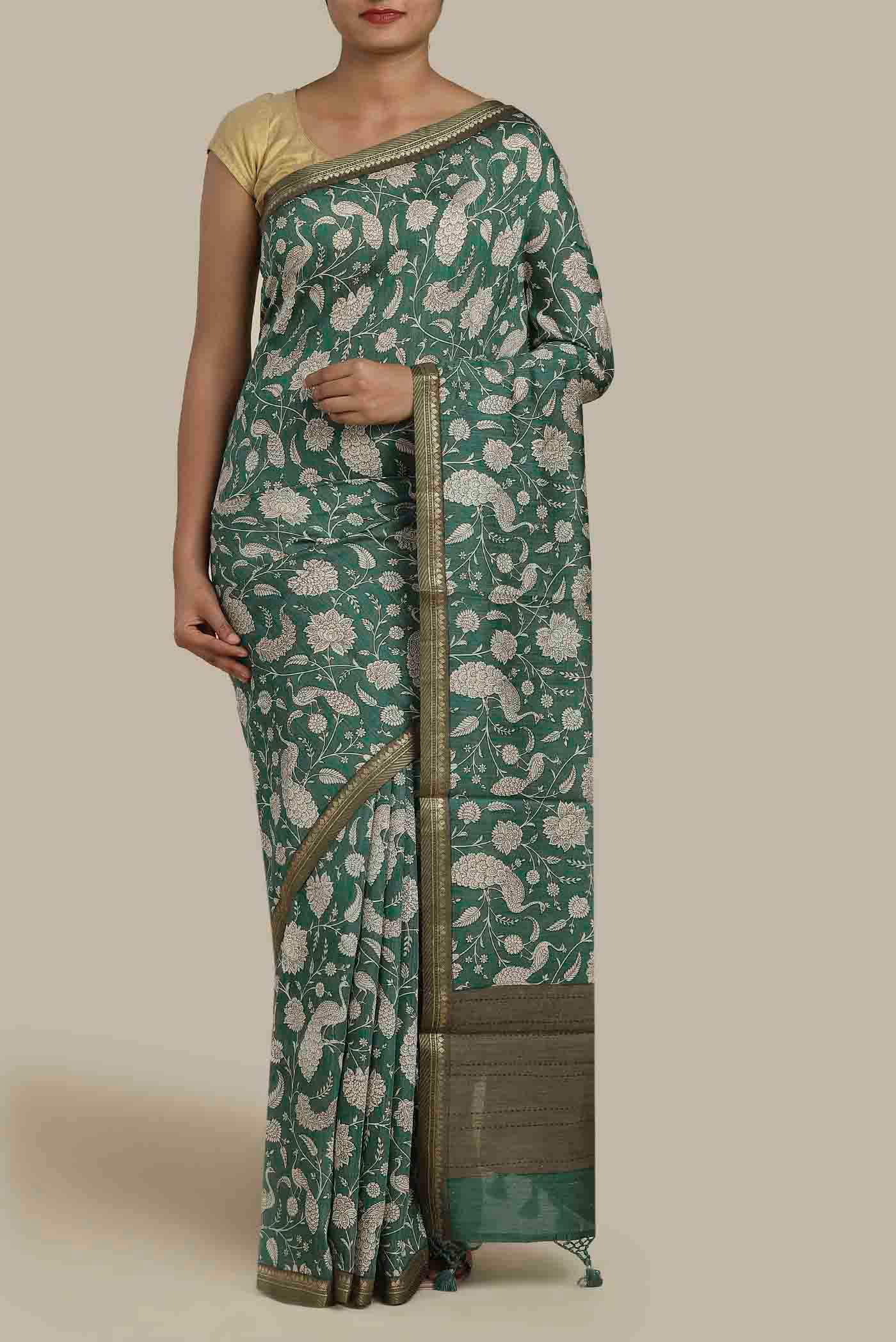 Green Bhagalpuri Tussar Silk Saree