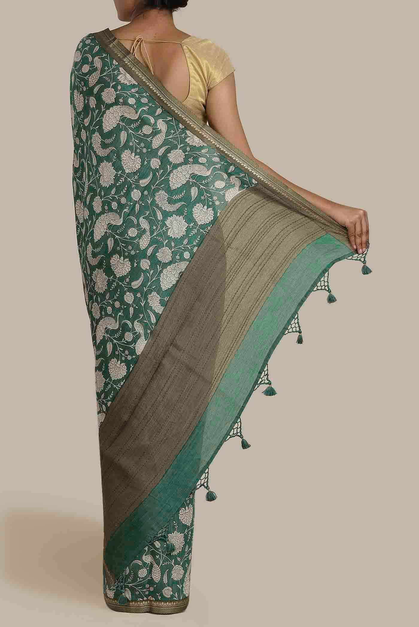 Green Bhagalpuri Tussar Silk Saree