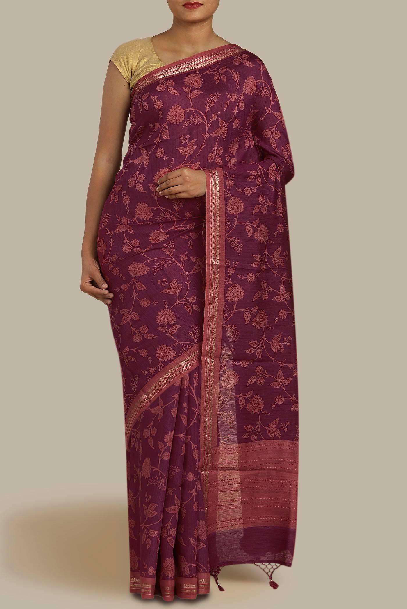 Maroon Bhagalpuri Tussar Silk Saree