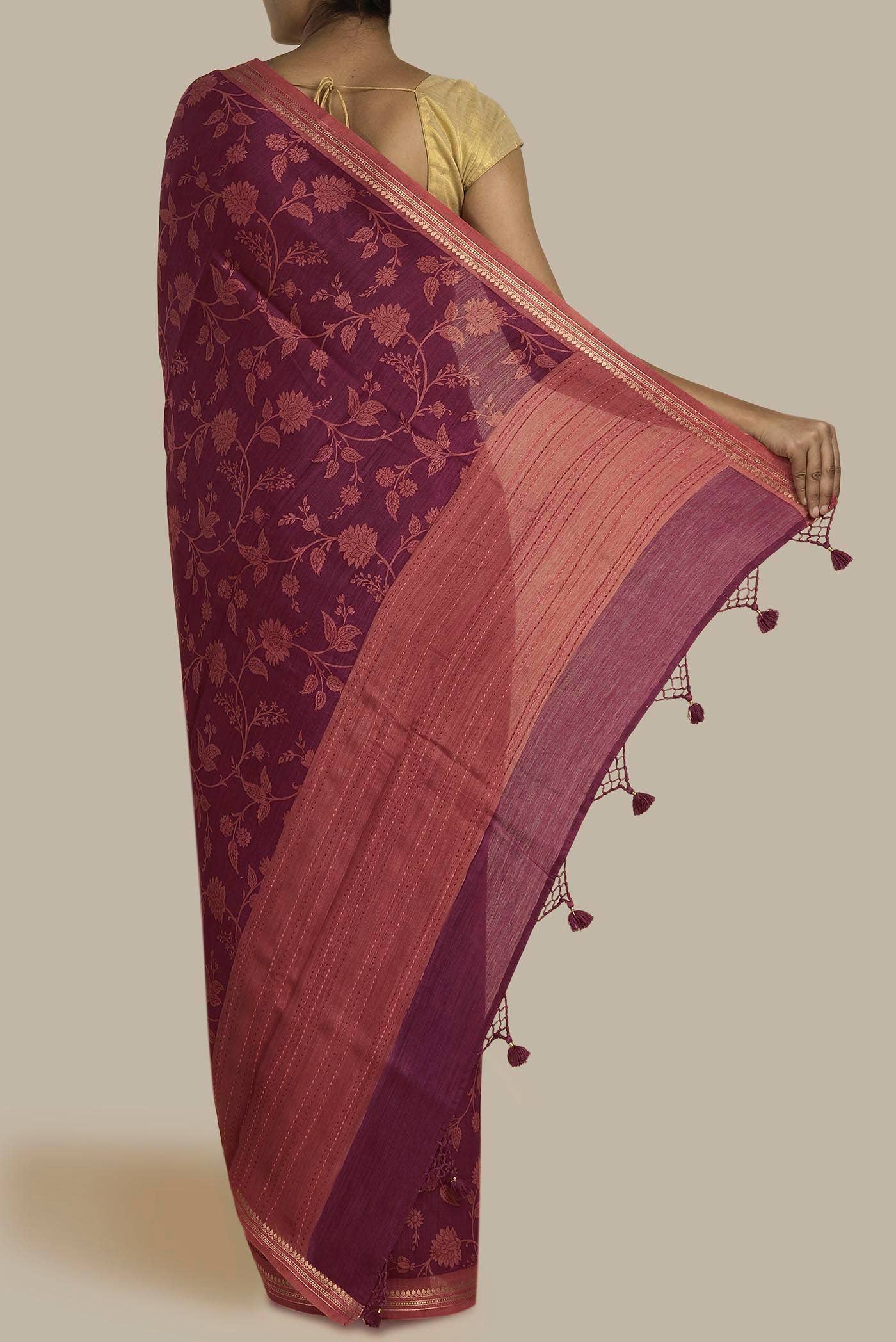 Maroon Bhagalpuri Tussar Silk Saree